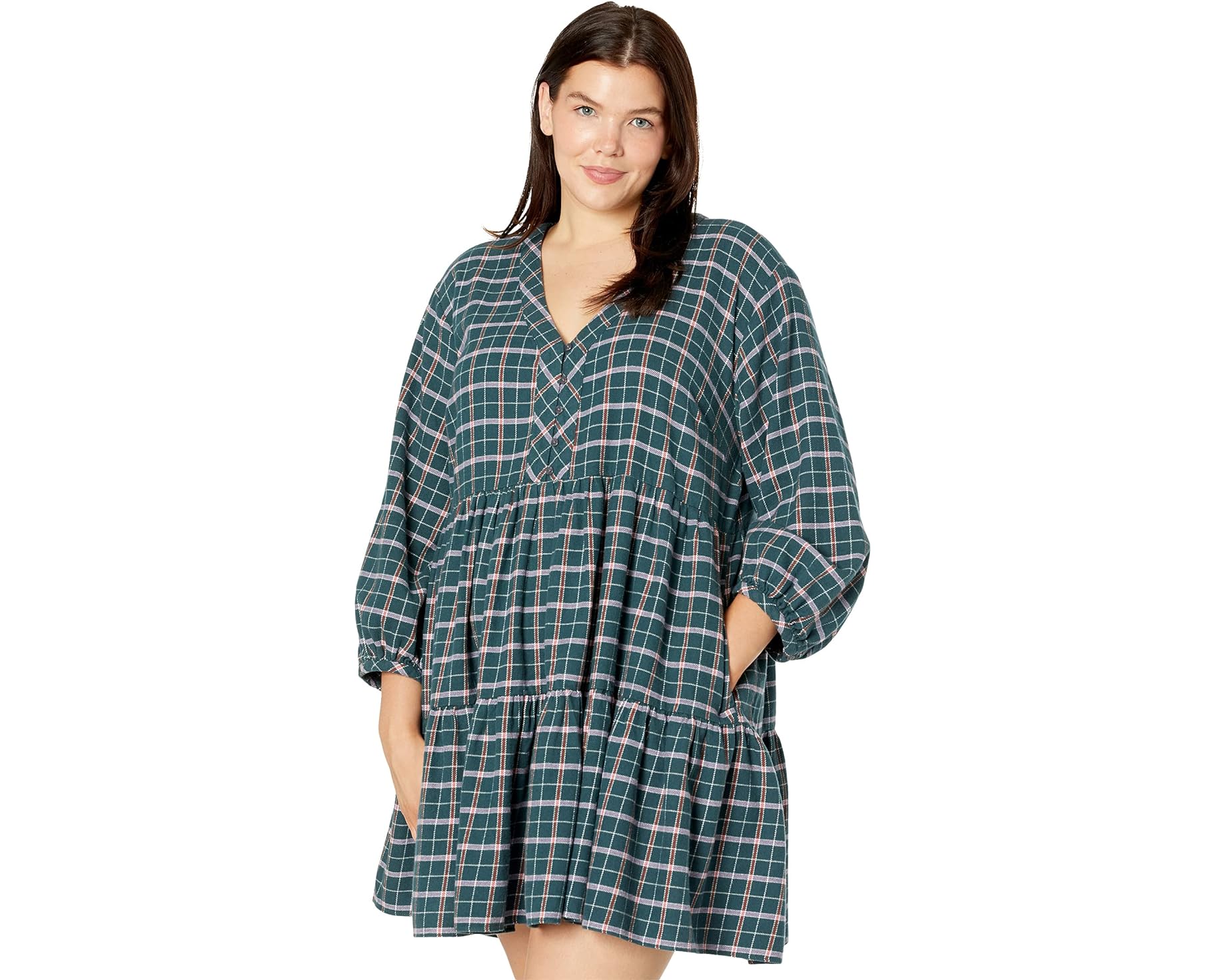 Madewell Plus Size Long Sleeve Button-Down Tiered Mini Dress
