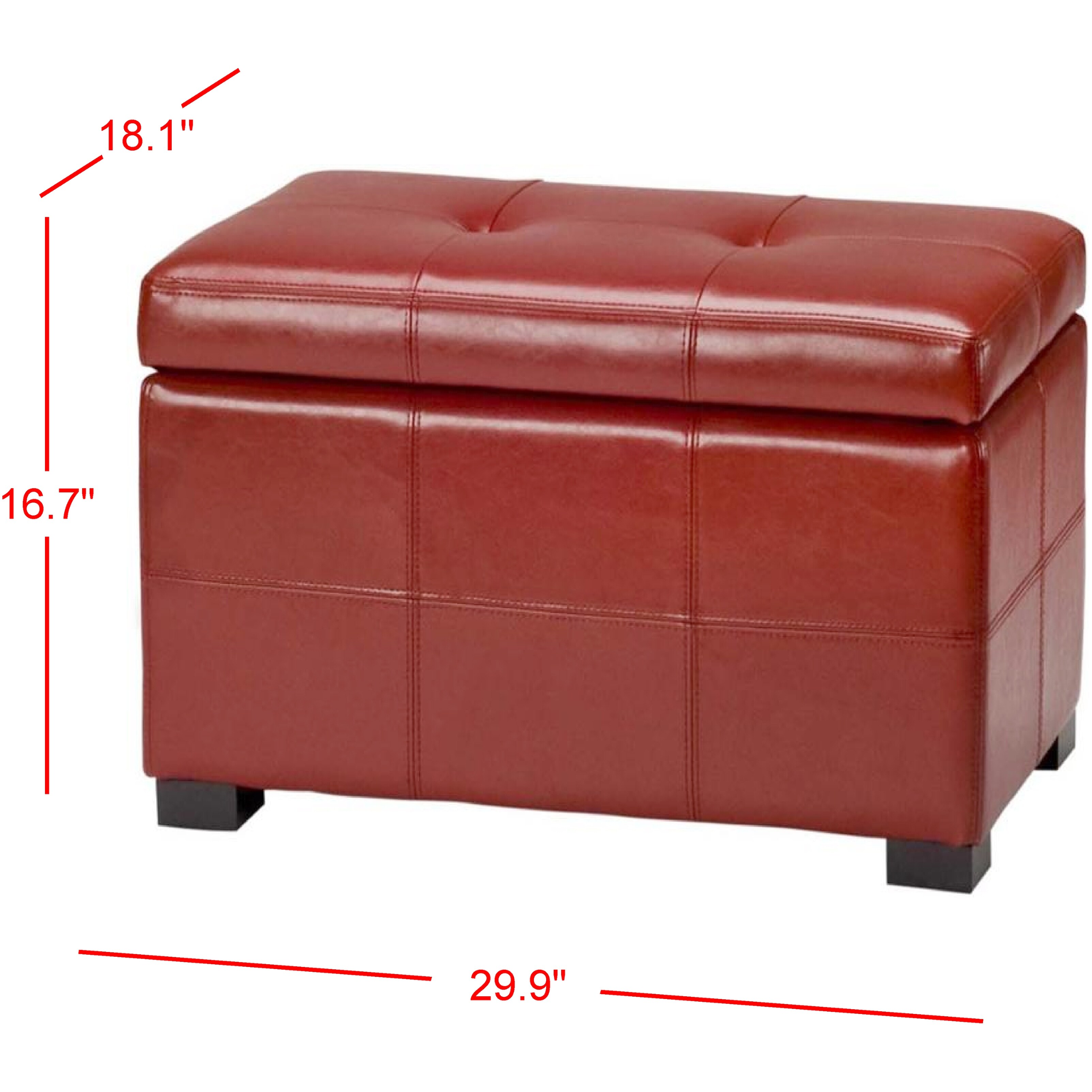 Safavieh Maiden Tufted Red Bicast Leather Storage Bench - 30.1" x 18.1" x 17.7"