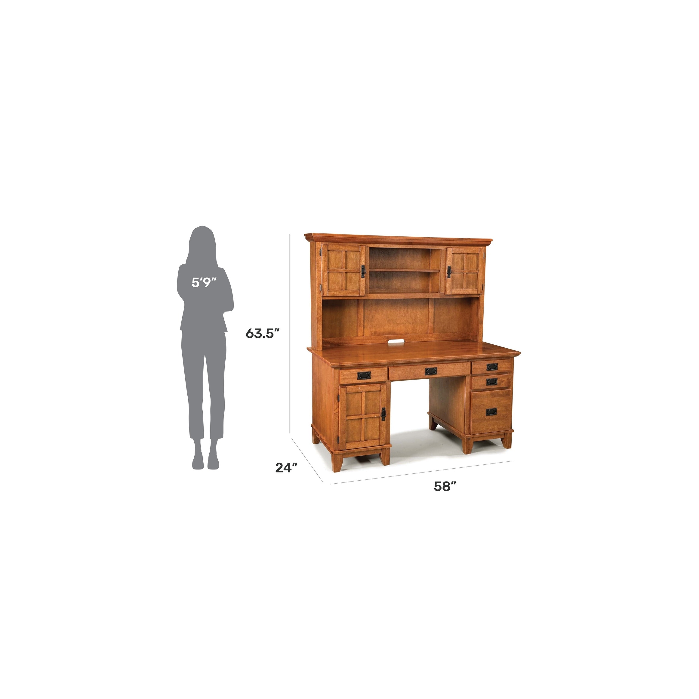 Homestyles Arts and Crafts Cottage Pedestal Desk and Hutch Set