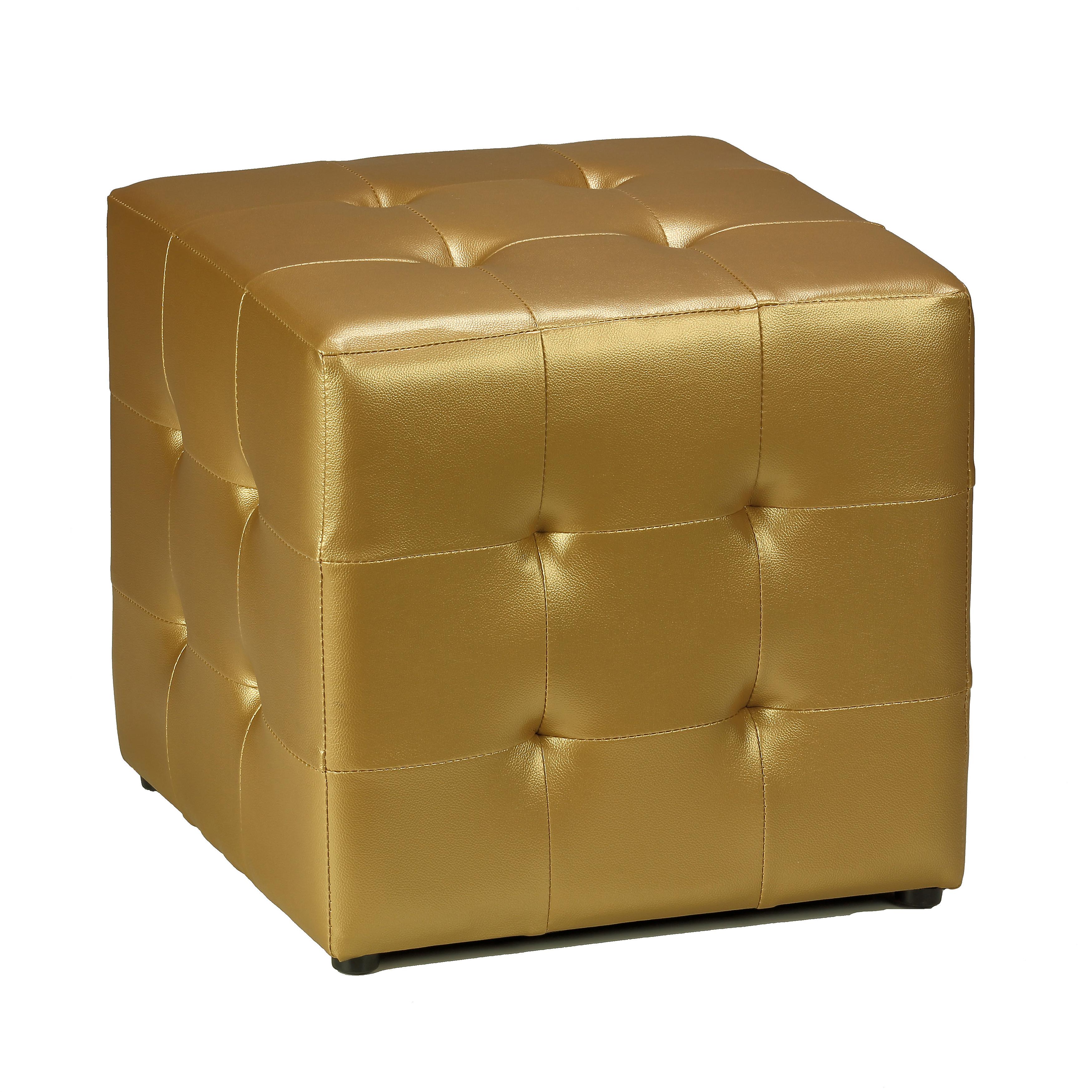 Porch & Den Lawndale Gold Vinyl Tufted Cube Ottoman