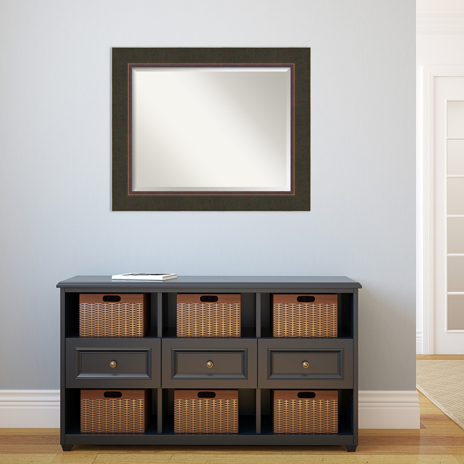 Beveled Wood Wall Mirror - Milano Bronze Frame - Outer Size: 34 x 28 in