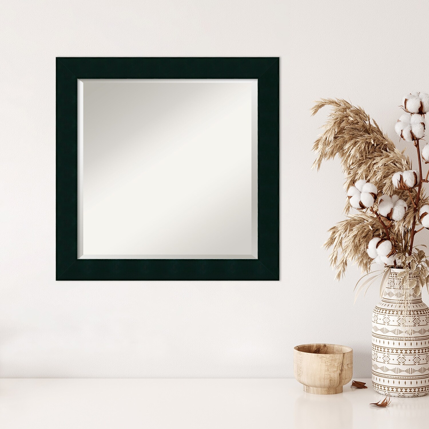 Beveled Wood Wall Mirror - Tribeca Black Frame - Outer Size: 24 x 24 in