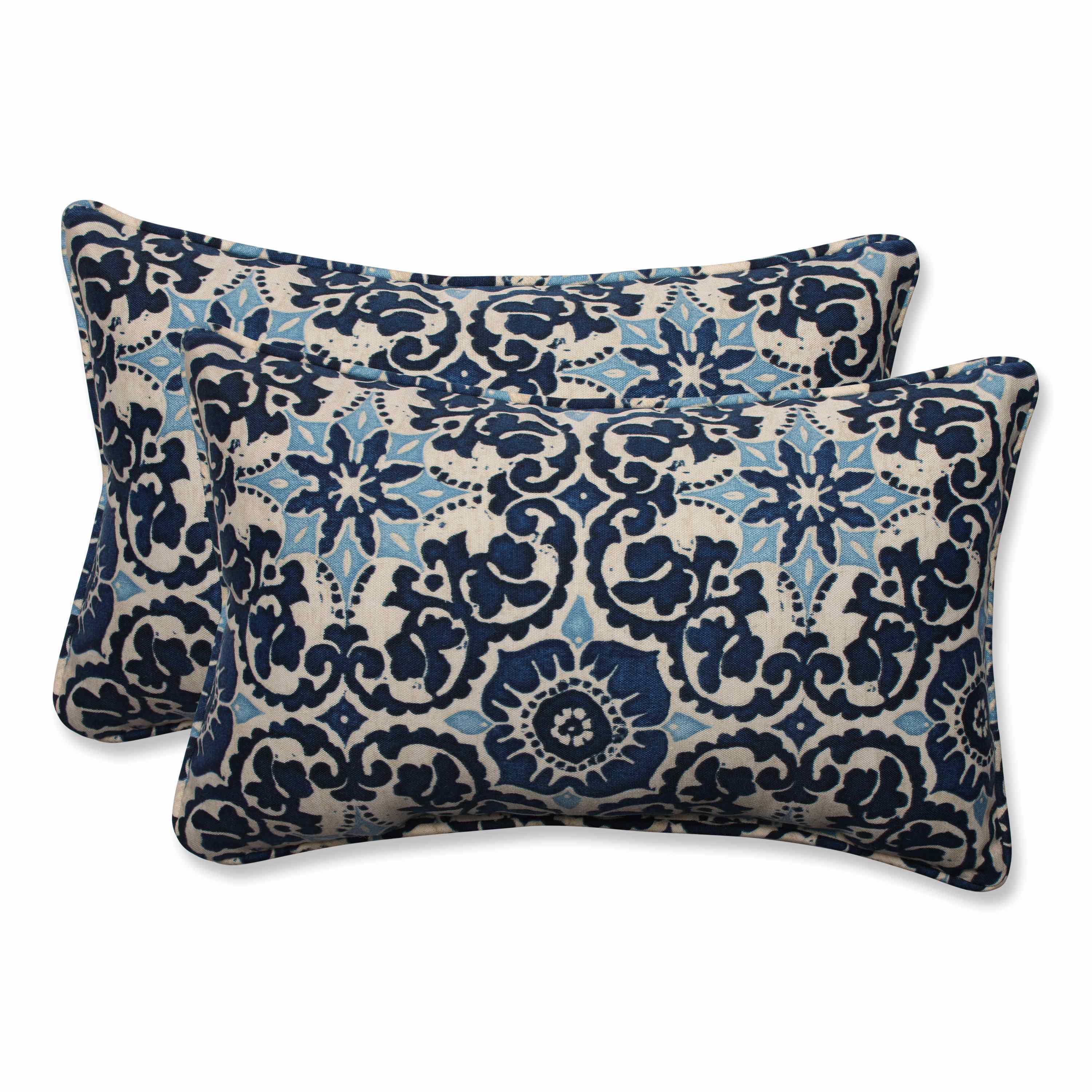 Pillow Perfect Outdoor/ Indoor Woodblock Prism Blue Rectangular Throw Pillow (Set of 2)