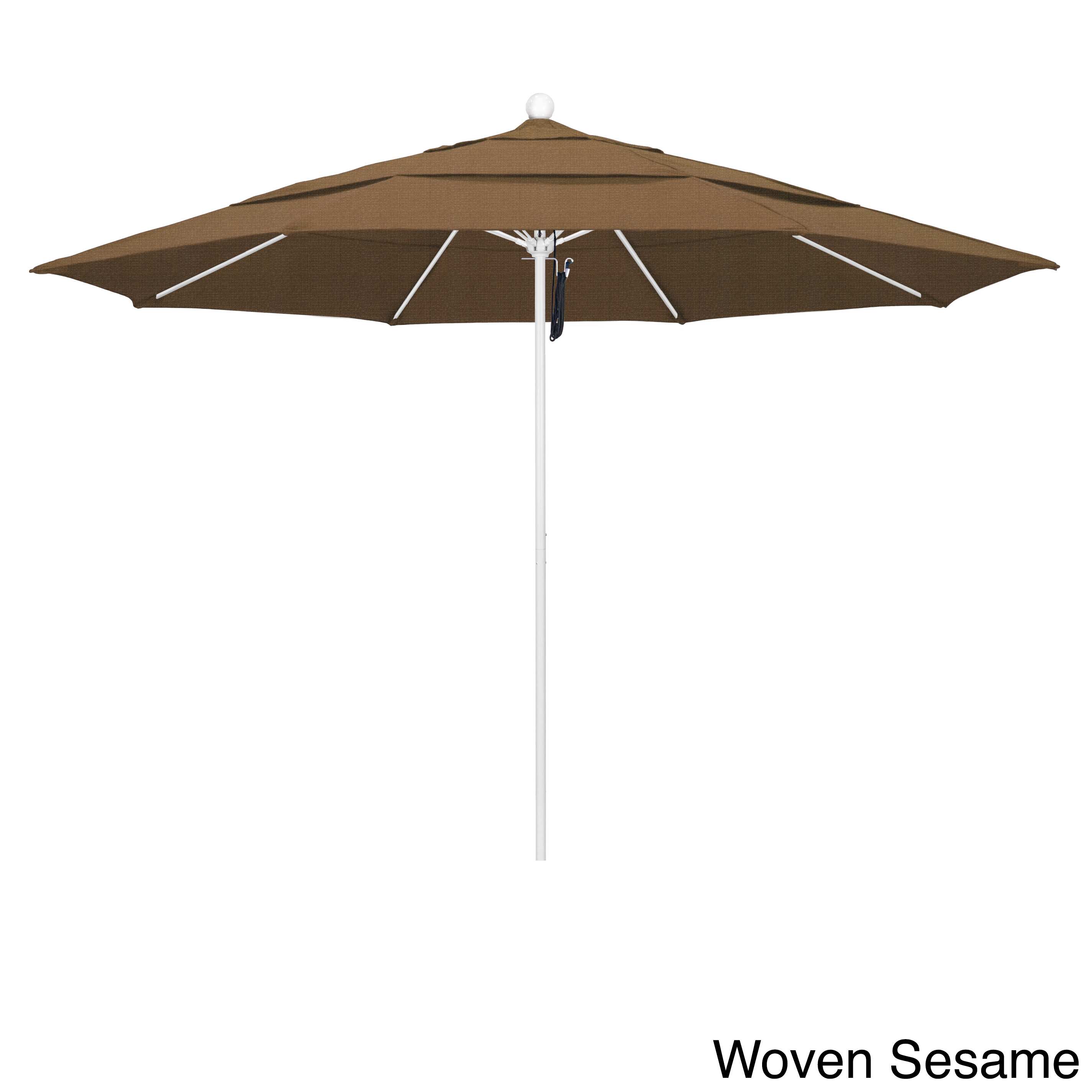 California Umbrella 11' Rd Aluminum Frame, Fiberglass Rib Market Umbrella, Push Open, White Finish, Olefin Fabric