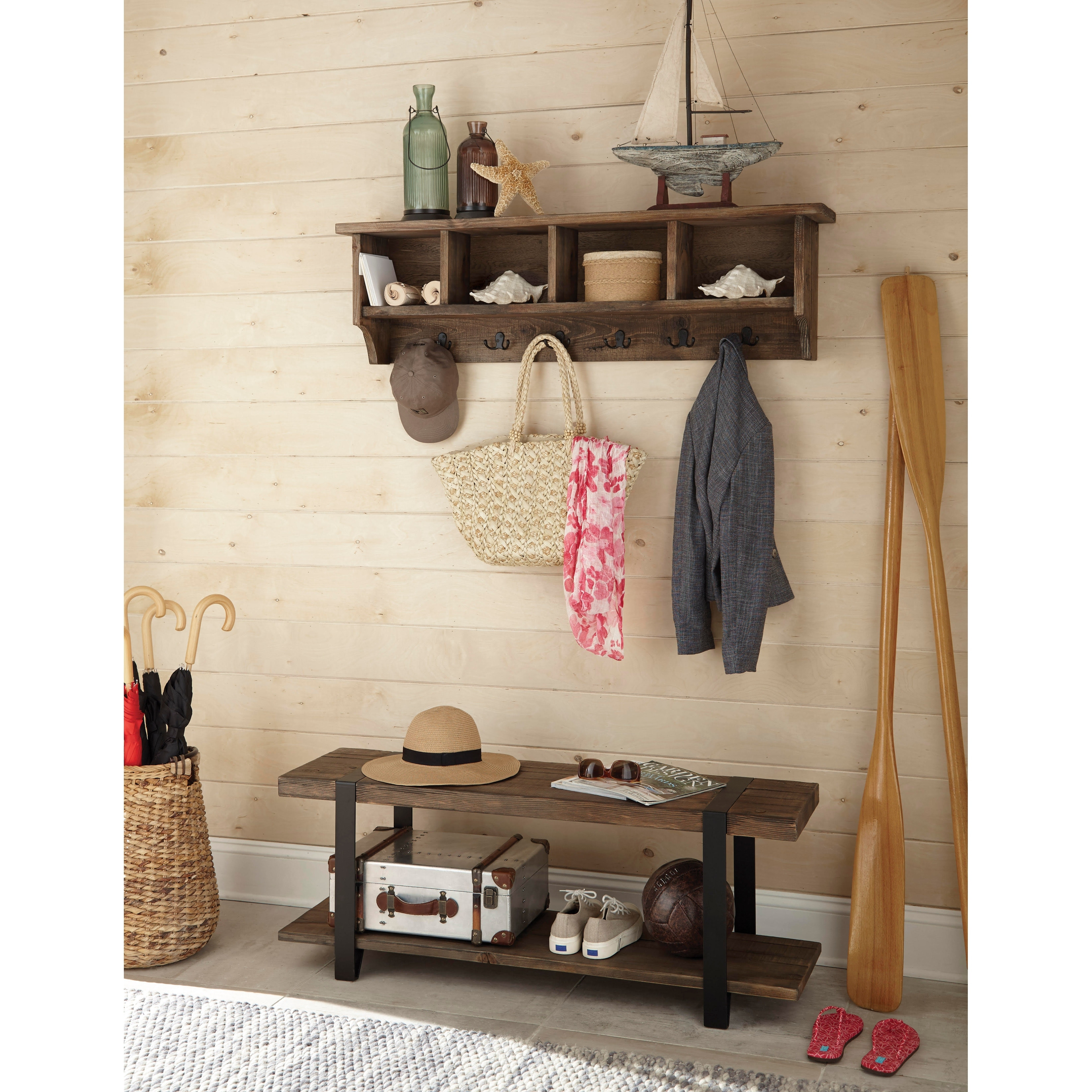 Carbon Loft Kenyon 48-inch Metal and Reclaimed Wood Storage Coat Hook Shelf and Bench Set