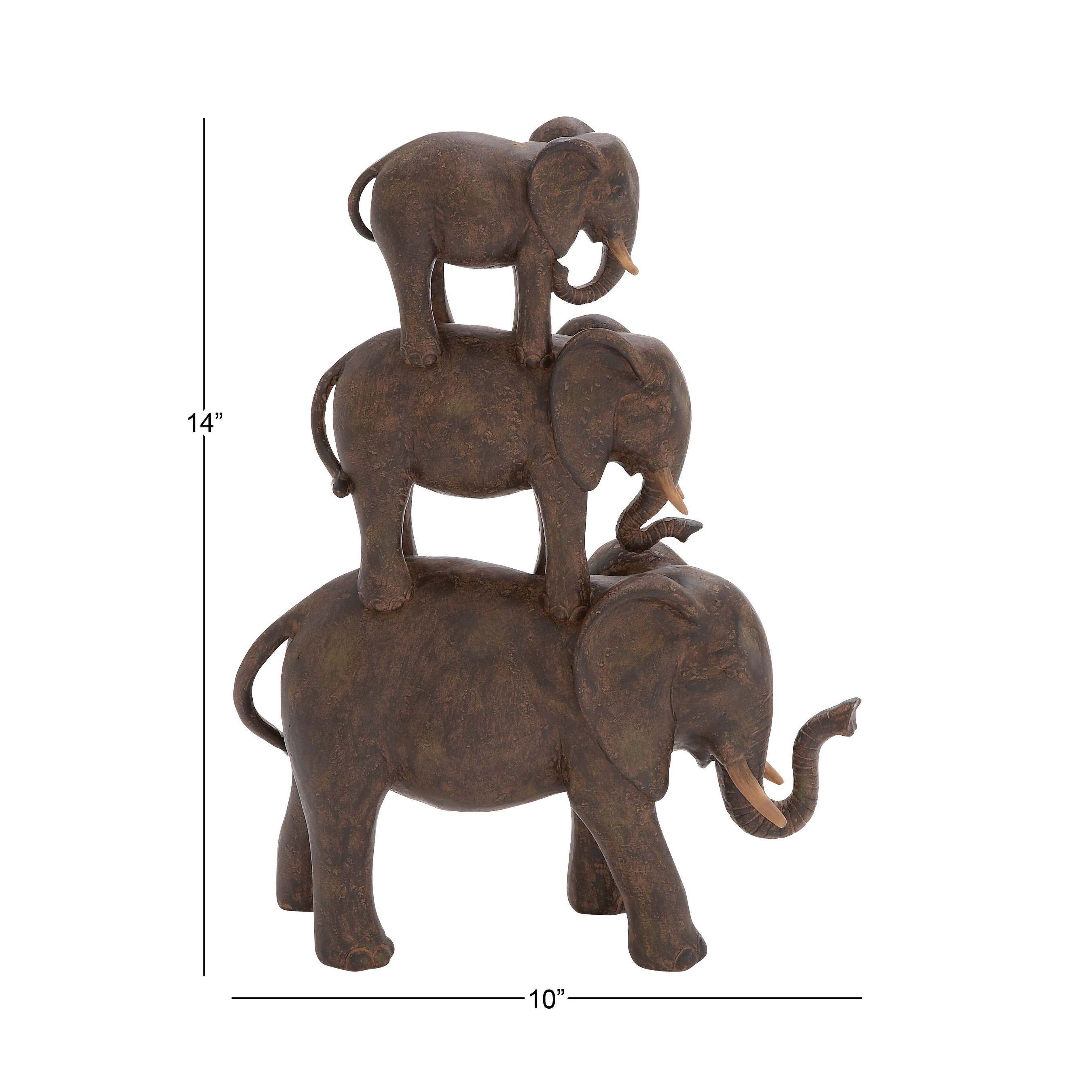 Brown Polystone Elephant Sculpture - 10 x 3 x 4