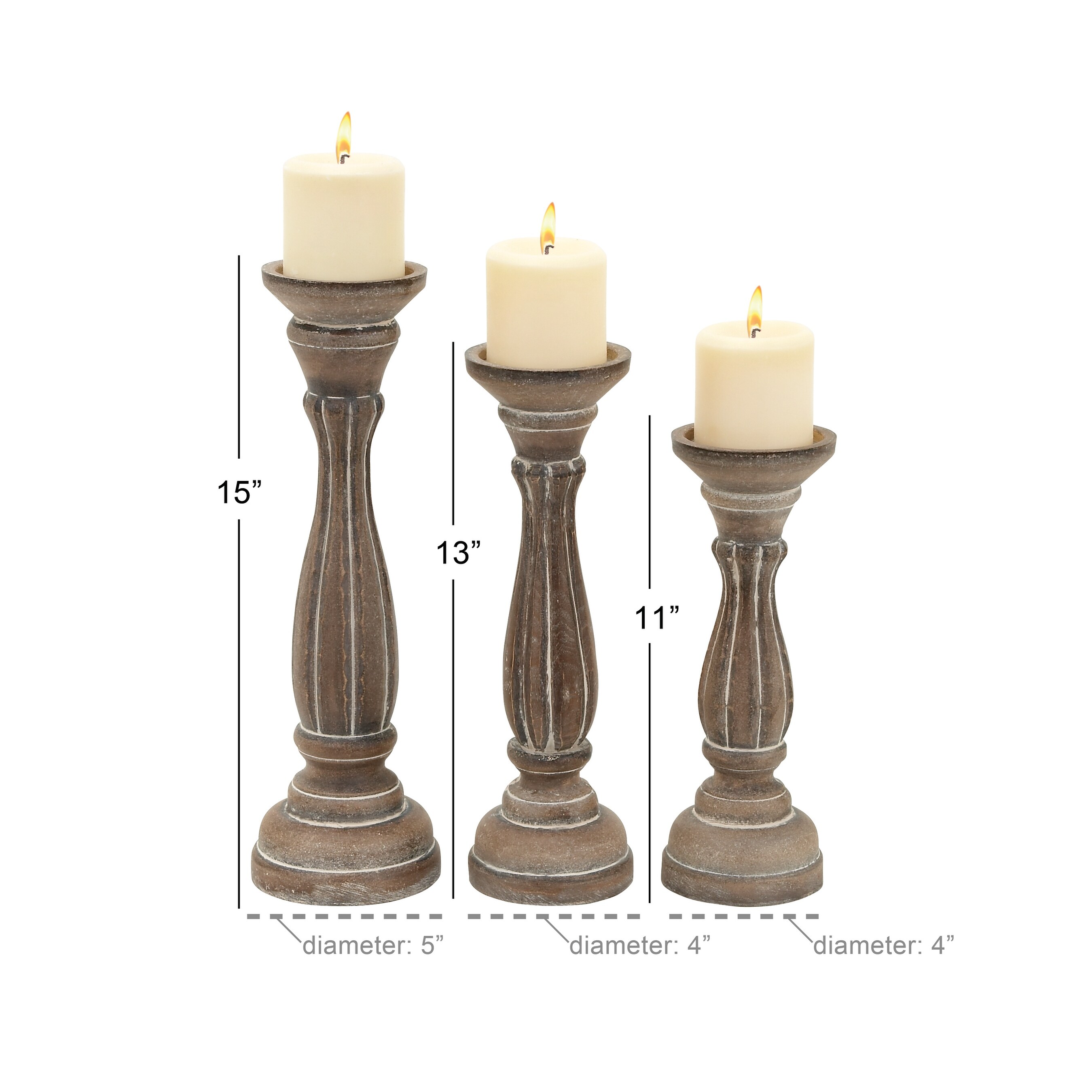 Pine Traditional Candle Holder (Set of 3) - S/3 15", 13", 11"H