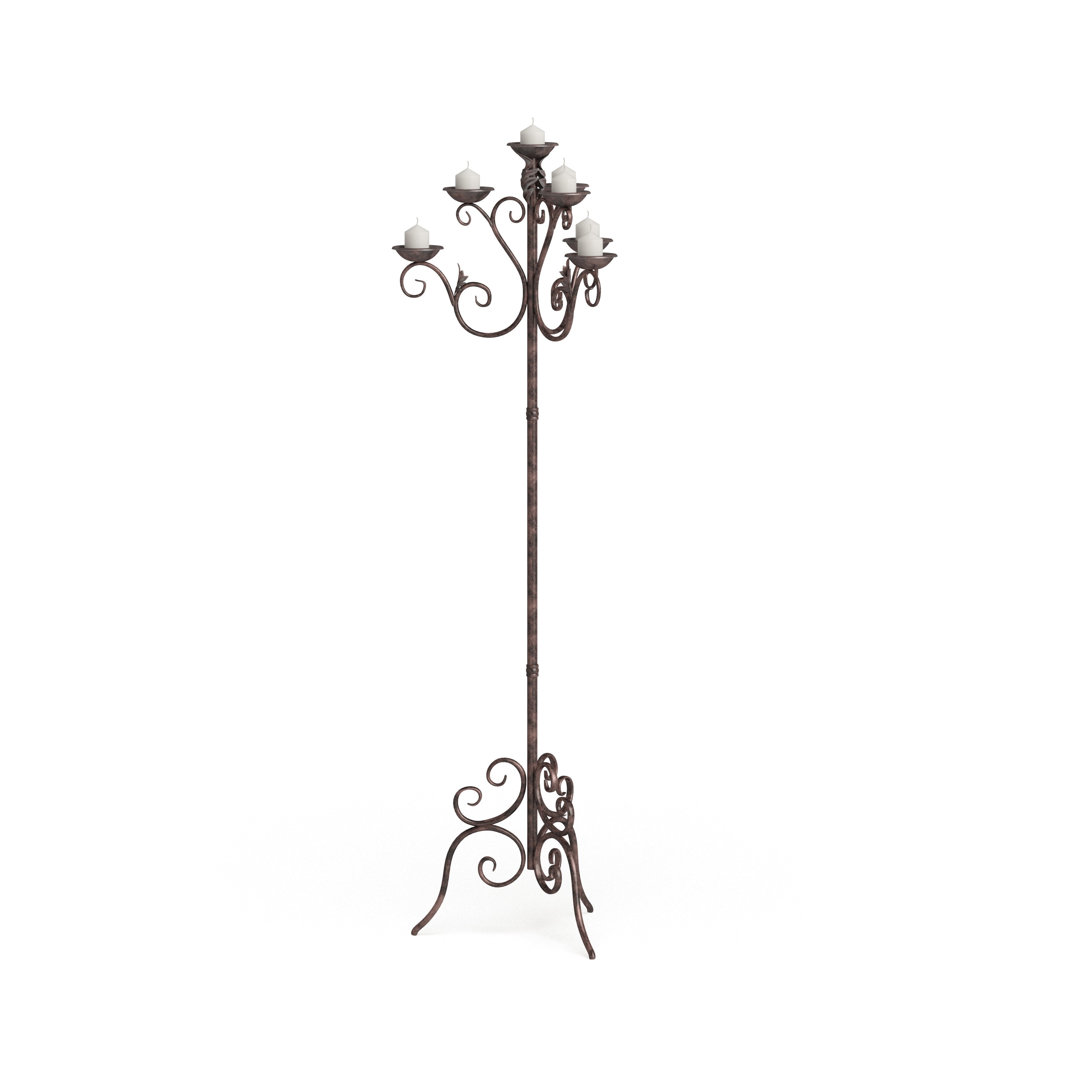 Brown Metal Tall Candelabra with Scroll Designs - 19 x 19 x 61