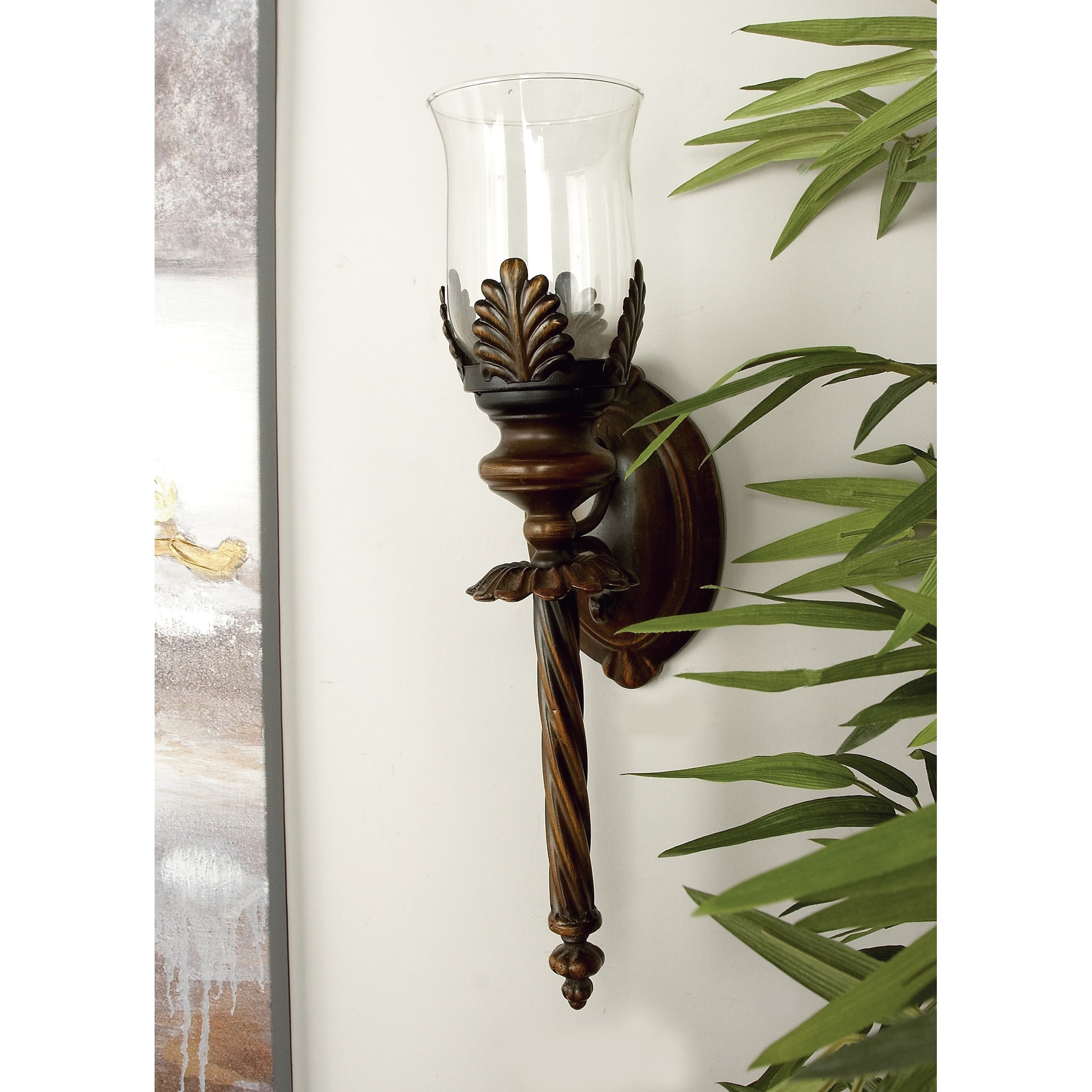 Brown Glass Single Candle Wall Sconce - 5 x 7 x 18