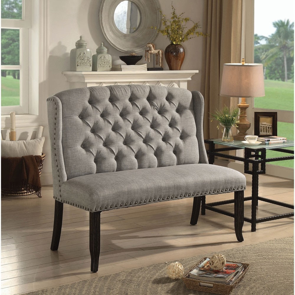 Furniture of America Tays Rustic Linen Fabric Loveseat Dining Bench