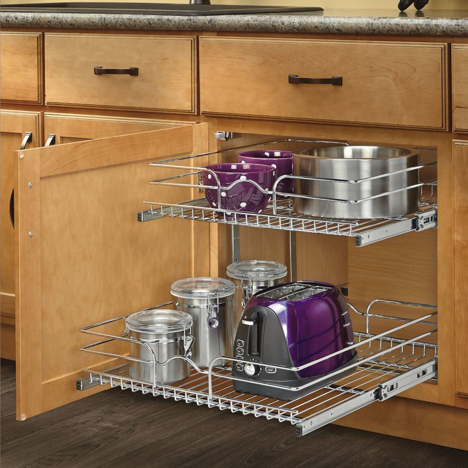 Rev-A-Shelf 15-inch Pullout 2 Tier Wire Basket Cookware Cabinet Organizer Chrome