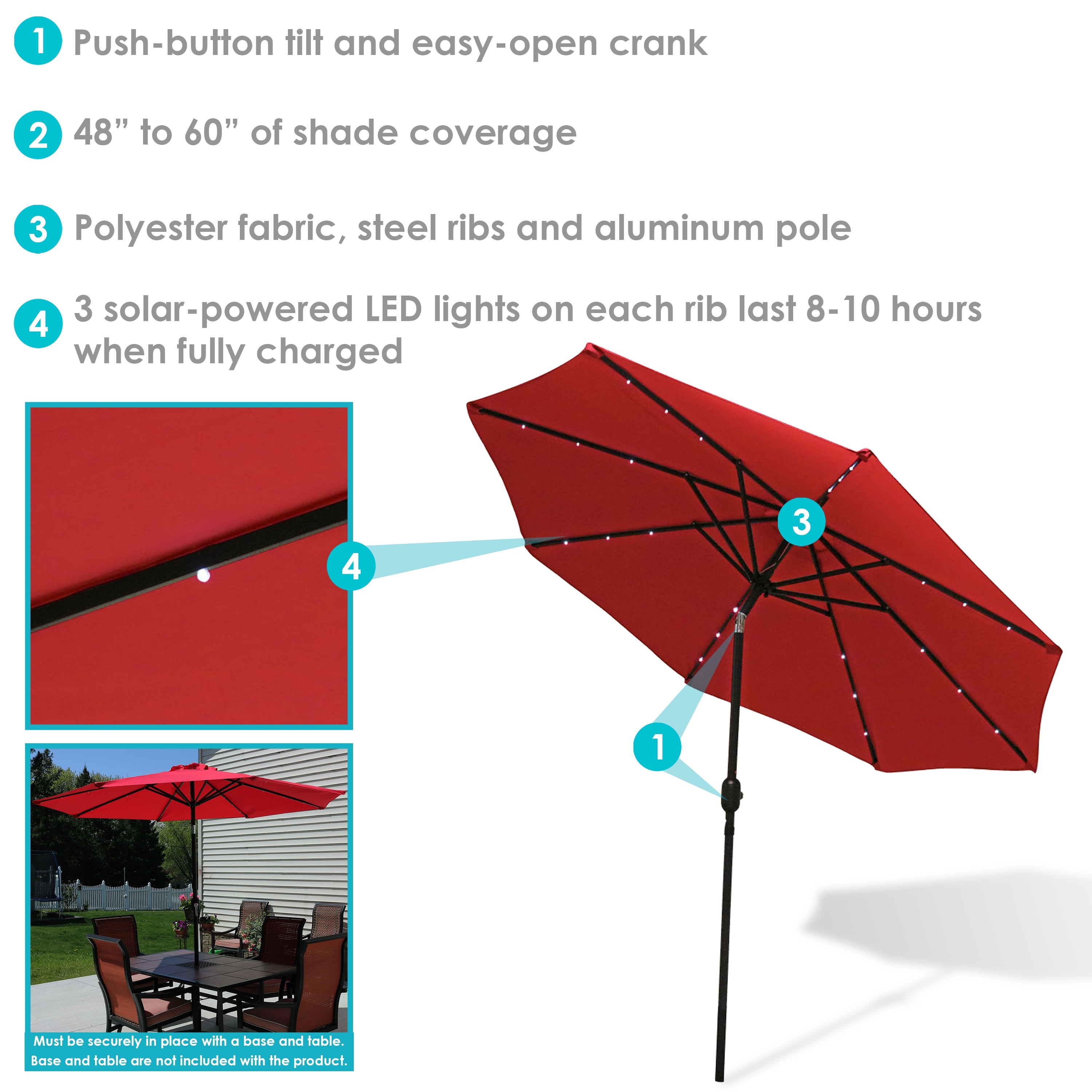 Sunnydaze 9-Foot Outdoor Market Patio Umbrella with Solar LED Lights