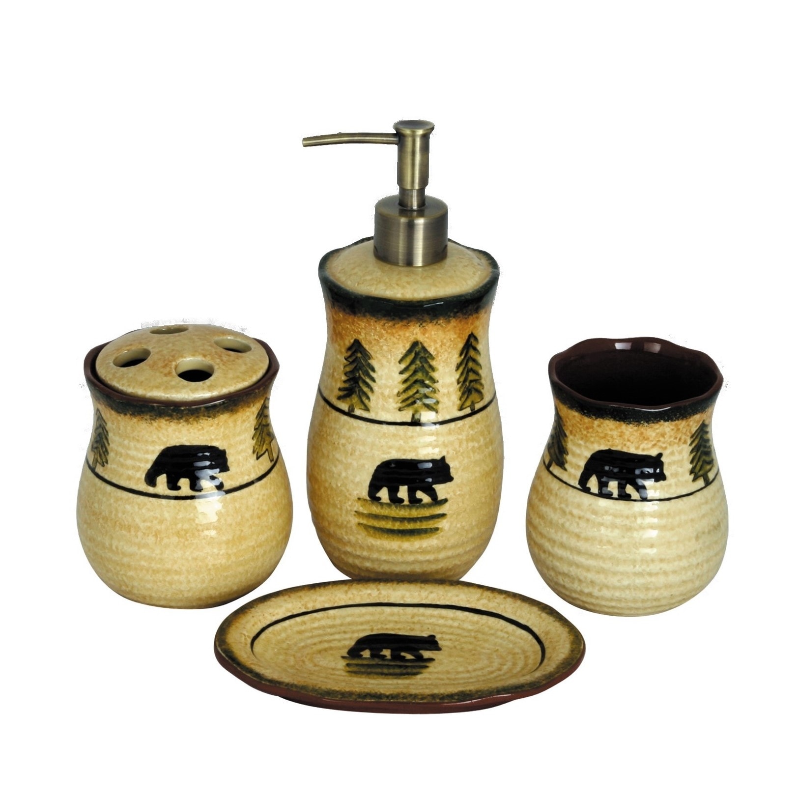 Paseo Road by HiEnd Accents Rustic Bear Ceramic Forest Bathroom Countertop Set, 4PC