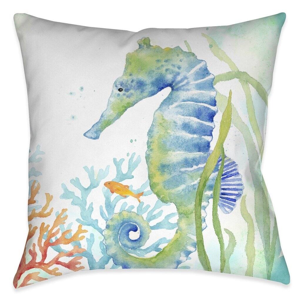 Laural Home Seahorse and Coral Indoor Decorative Pillow