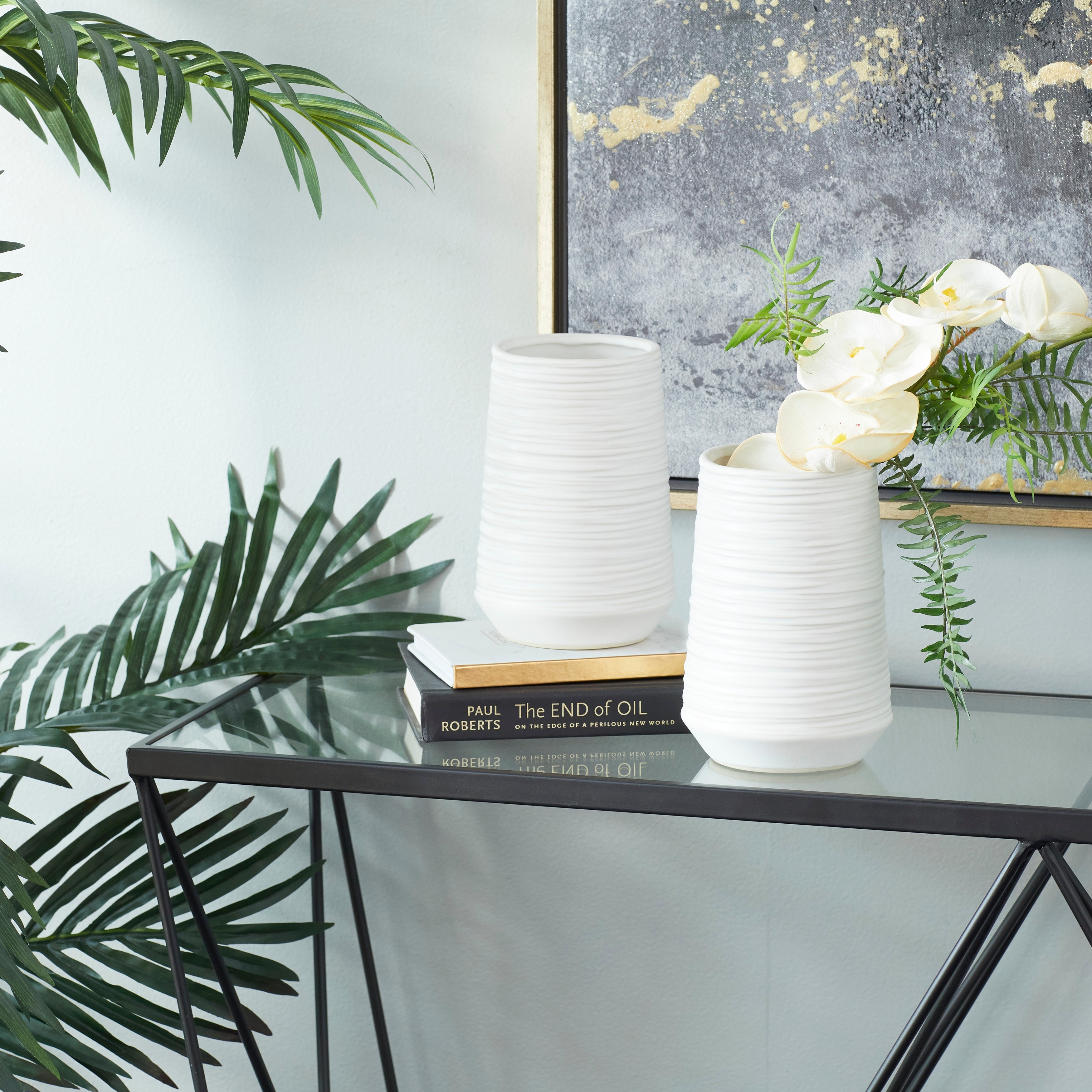 CosmoLiving by Cosmopolitan White Porcelain Ribbed Vase