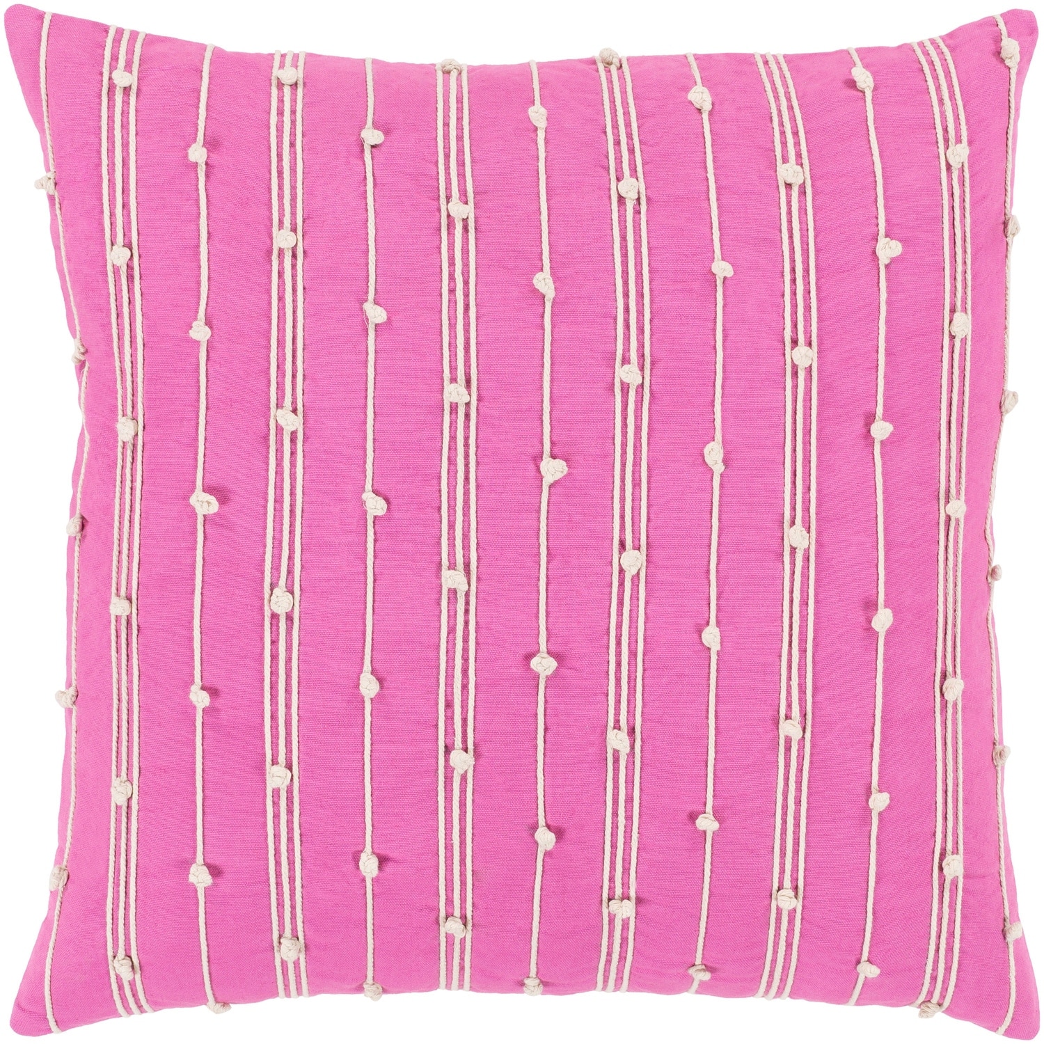 Raya Coastal Striped Bright Pink Feather Down or Poly Filled Throw Pillow 22-inch