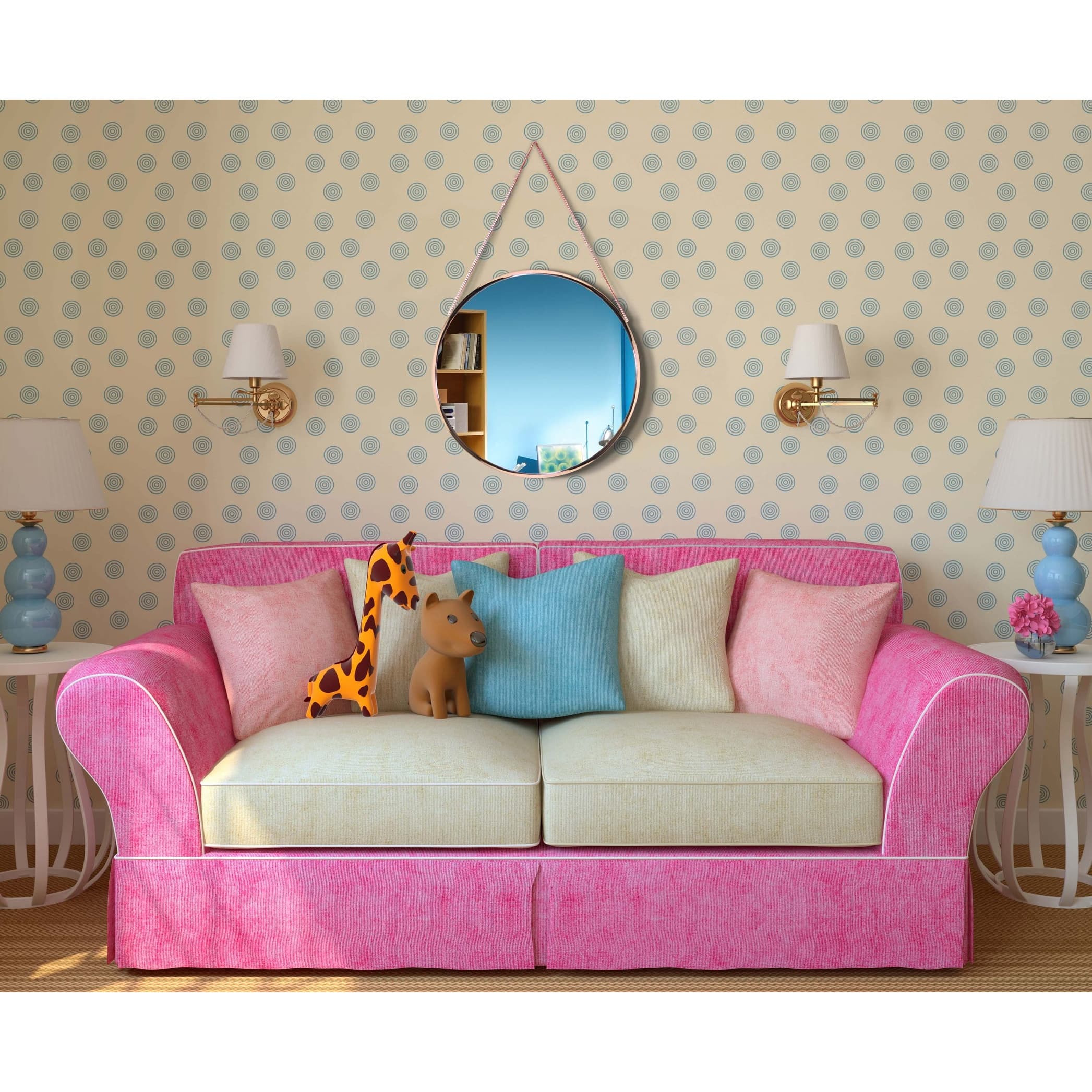 Carson Carrington Kabbo Pink Rose Gold Round Wall Mirror - 17.5 x 1.75 x 17.5
