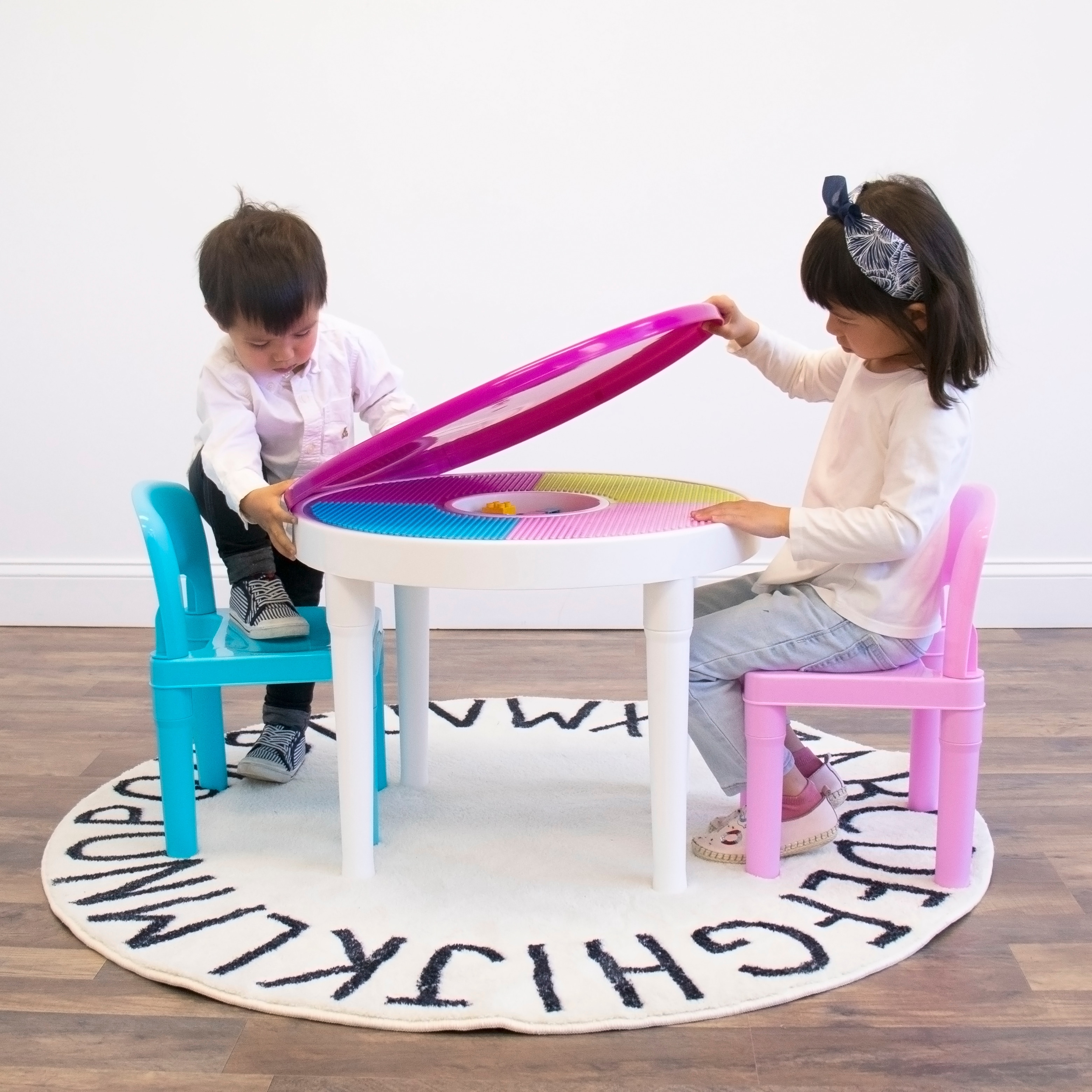 Kids 2-in-1 Plastic Activity Table & 2 Chairs Set, White/Bright Colors