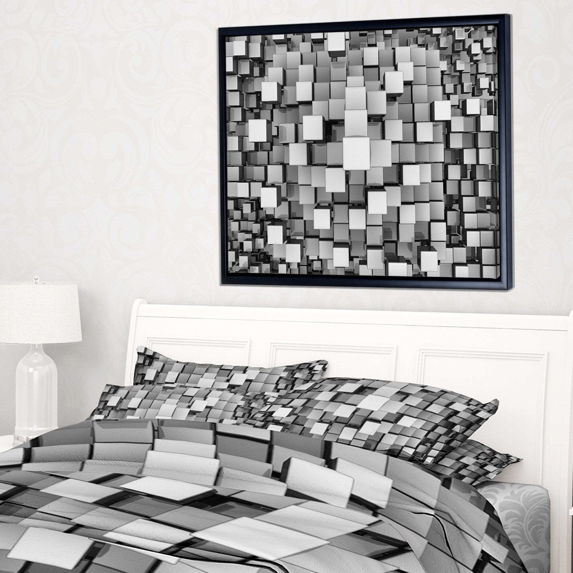Designart "Black and Grey Cubes" Contemporary Framed Canvas Art Print