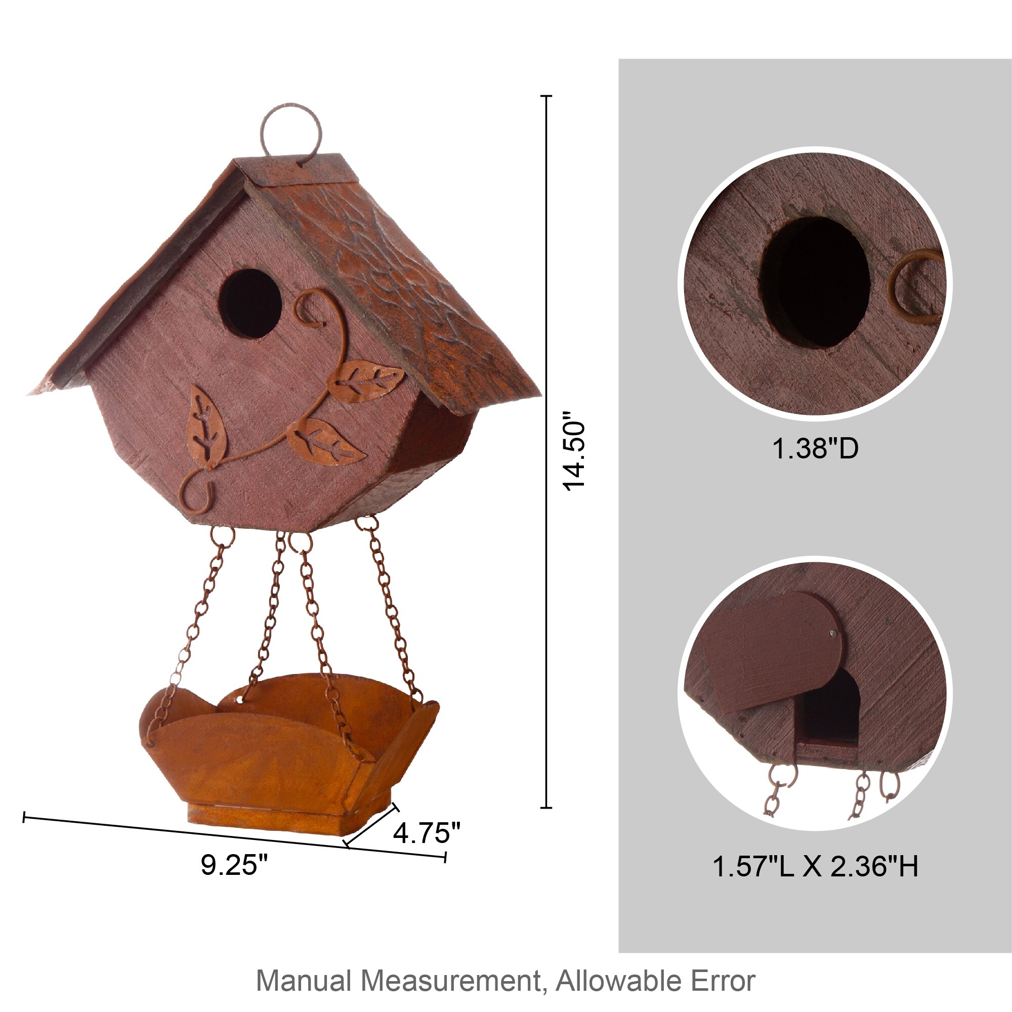 Glitzhome 13"H Distressed Solid Wood Birdhouse with Bird Feeder - Brown