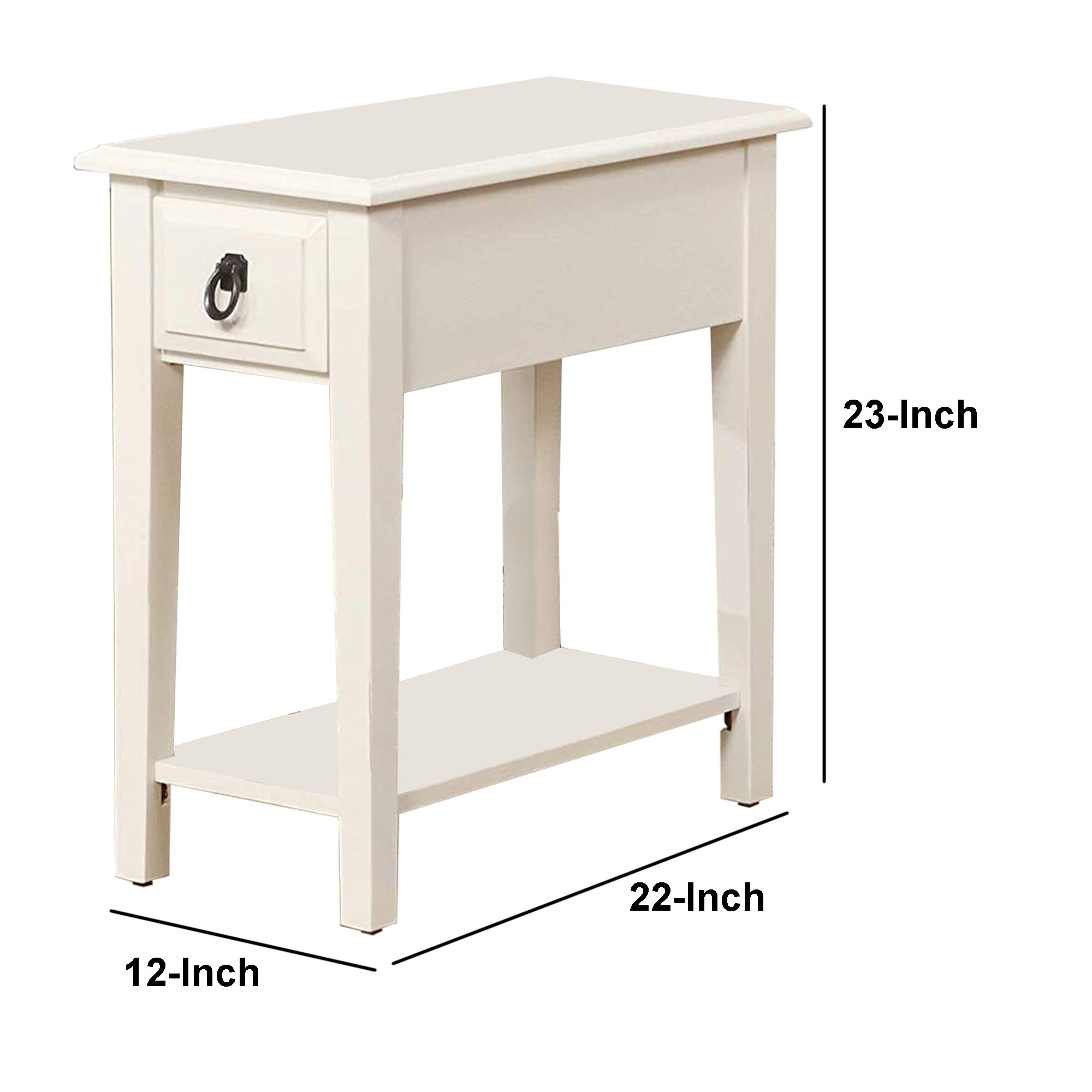Rectangular Wooden Side Table with 1 Drawer and Open Bottom Shelf, White
