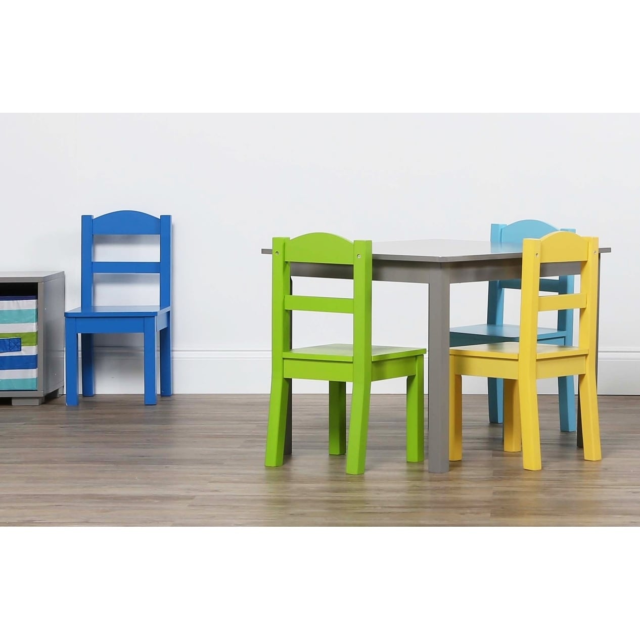 Elements 5-Piece Wood Kids Table & Chairs Set in Grey/Multi