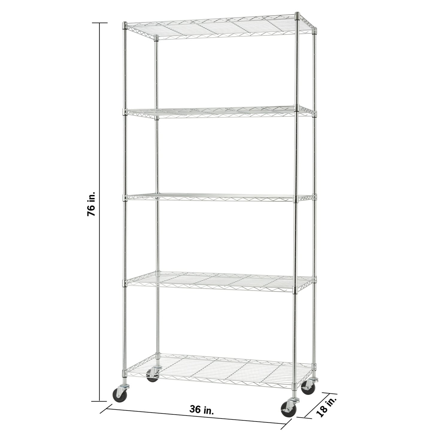 TRINITY EcoStorage 5-Tier 36" x 18" x 76" Wire Shelving Rack w/ Wheels, NSF Certified, Chrome