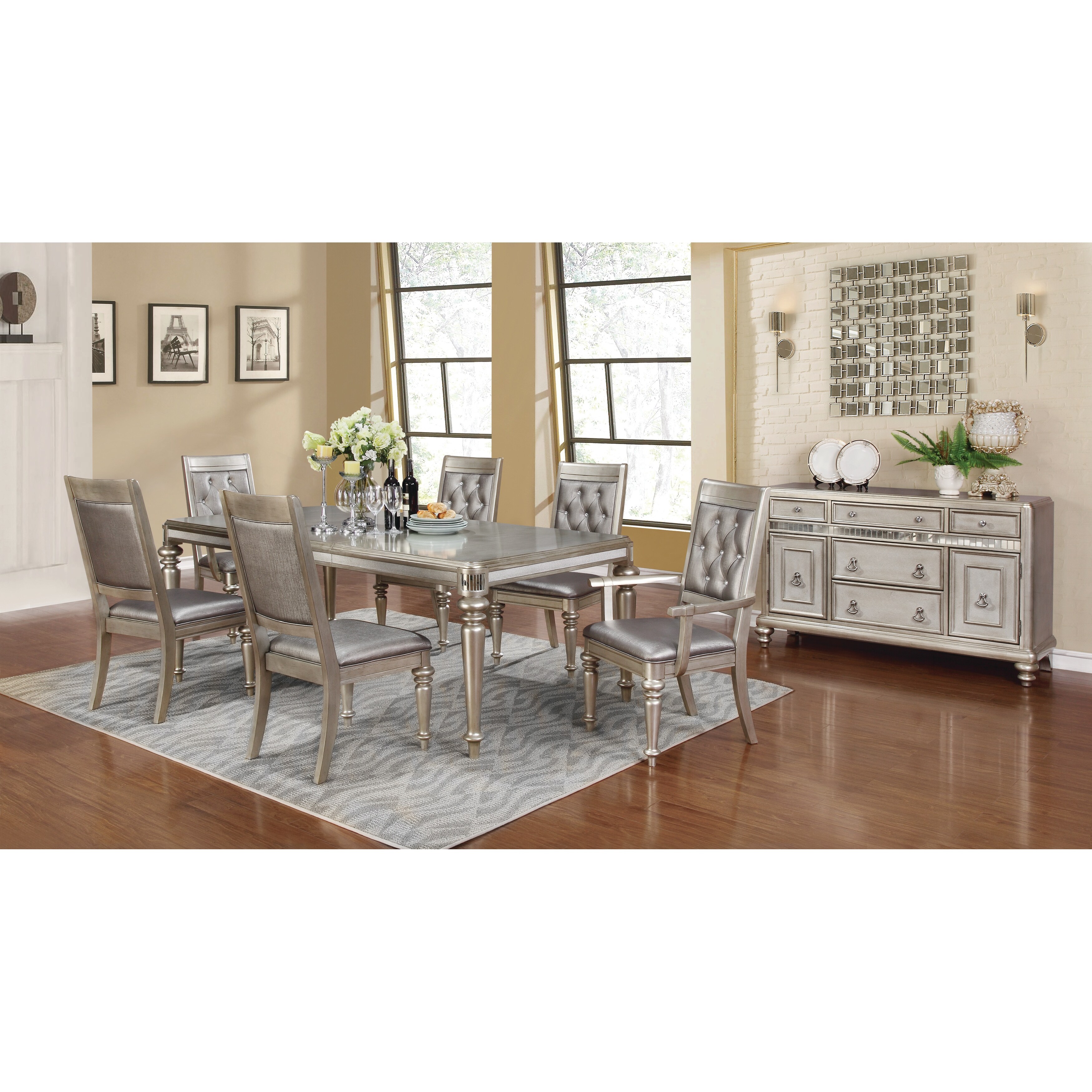 Coaster Furniture Danette Metallic Platinum Rectangular Dining Table with Leaf