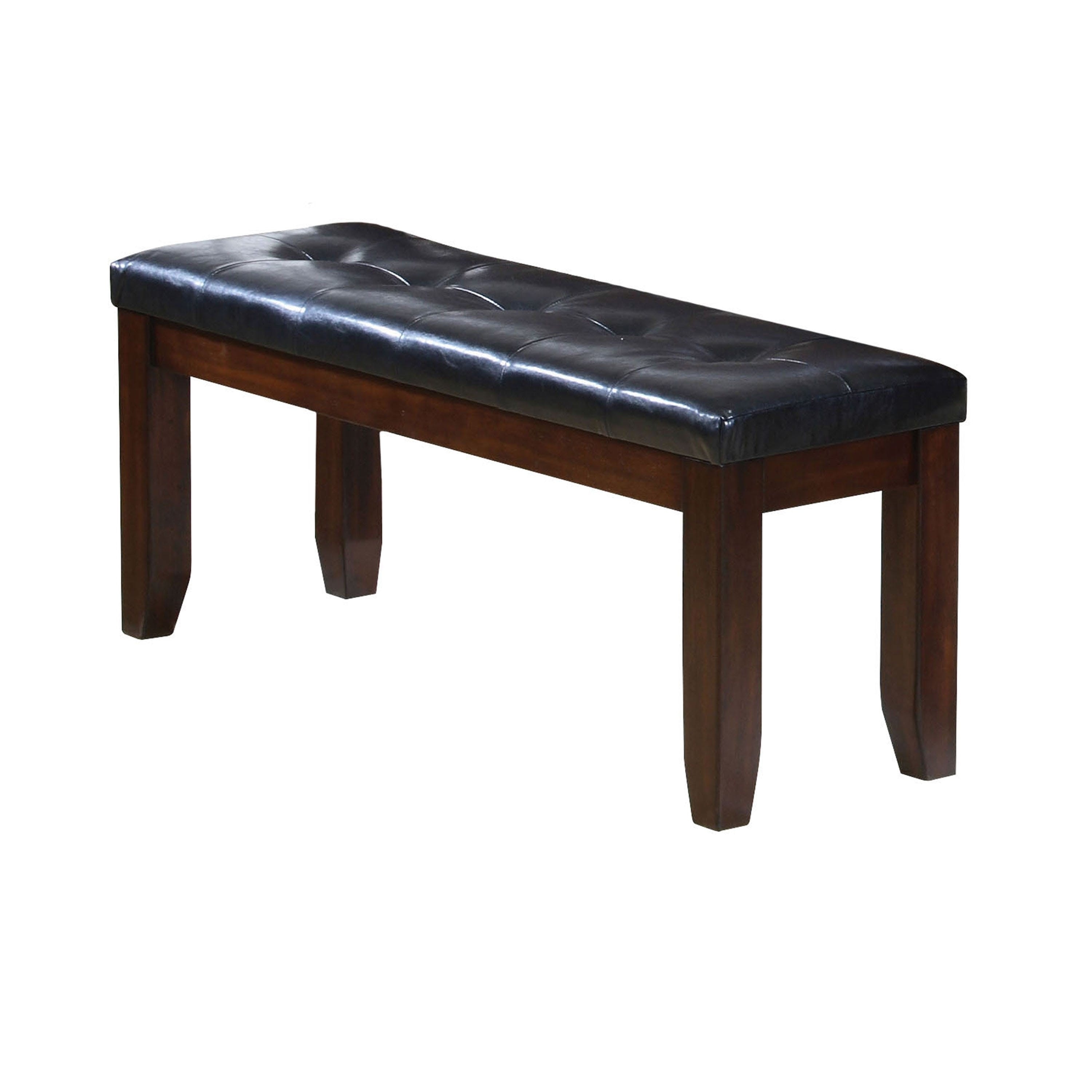 Leather Upholstered Wooden Bench With Tufted Seat, Espresso Brown & Black