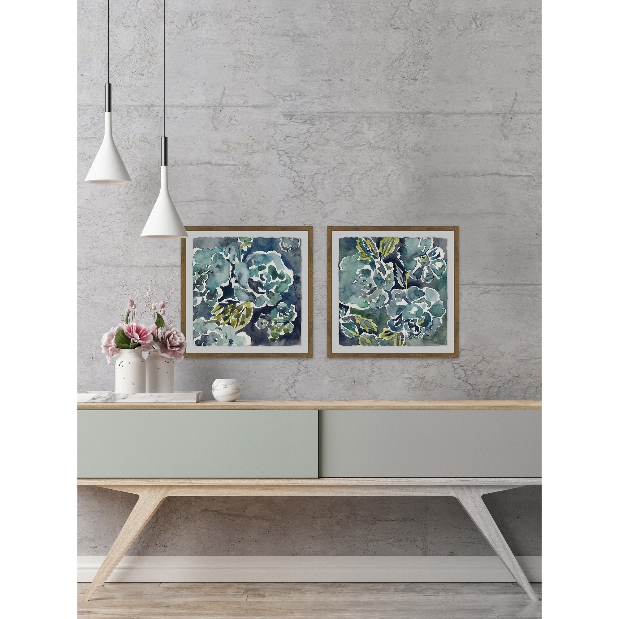 Marmont Hill - Handmade Turquoise Rose Diptych - Multi-color