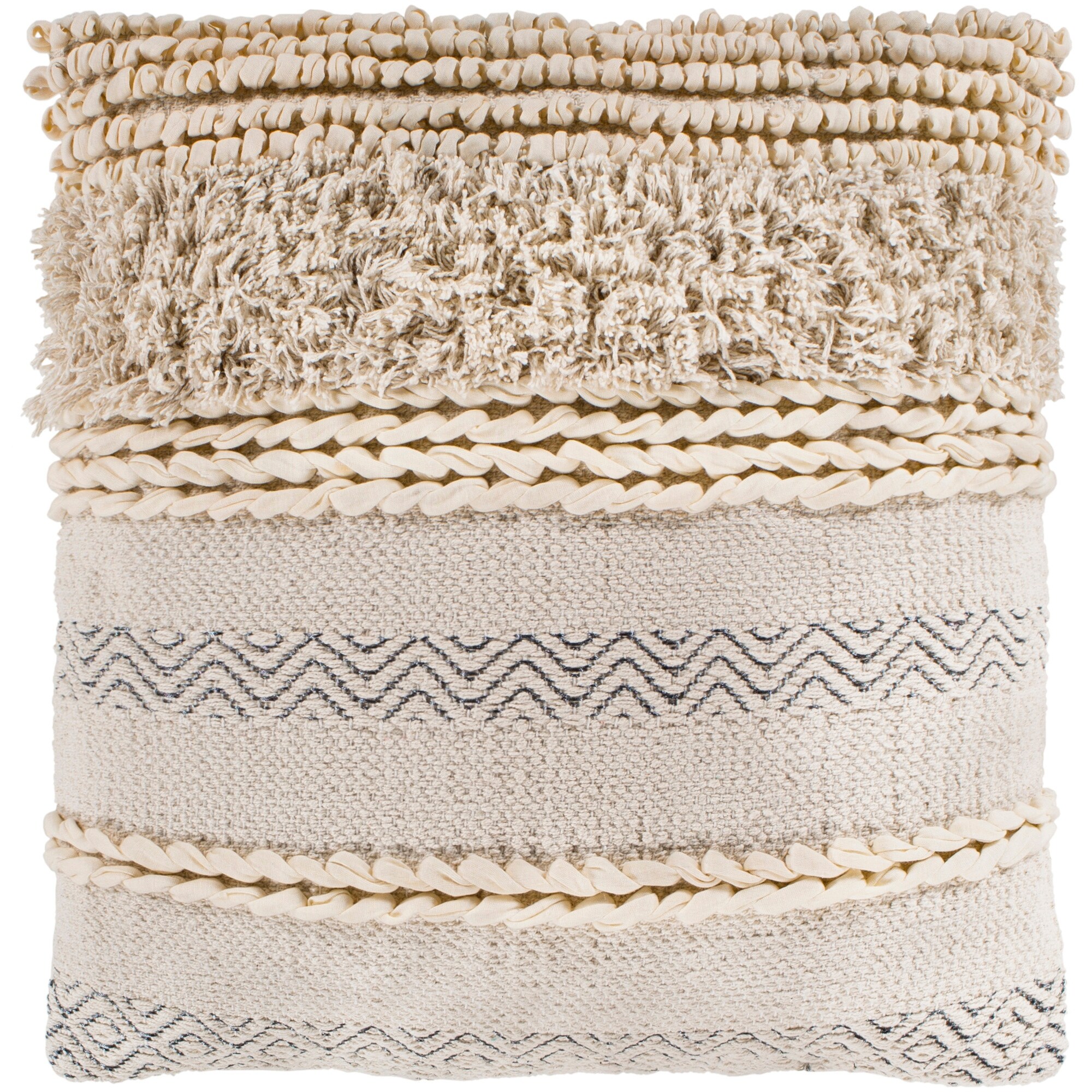 Jules Ivory Bohemian Braided Poly Fill Throw Pillow (18" x 18")