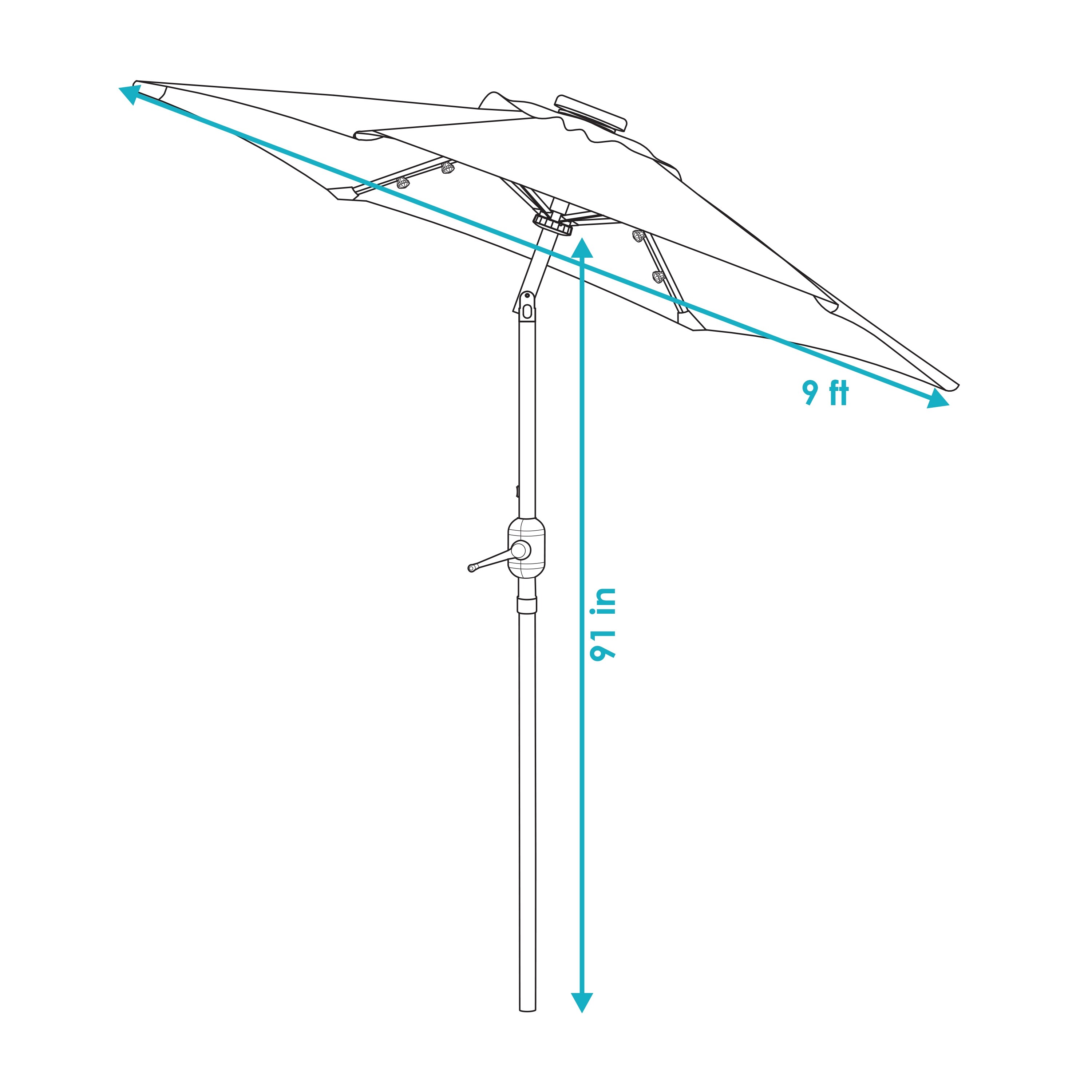 9' Aluminum Outdoor Solar LED Lighted Umbrella with Tilt - Teal Stripe