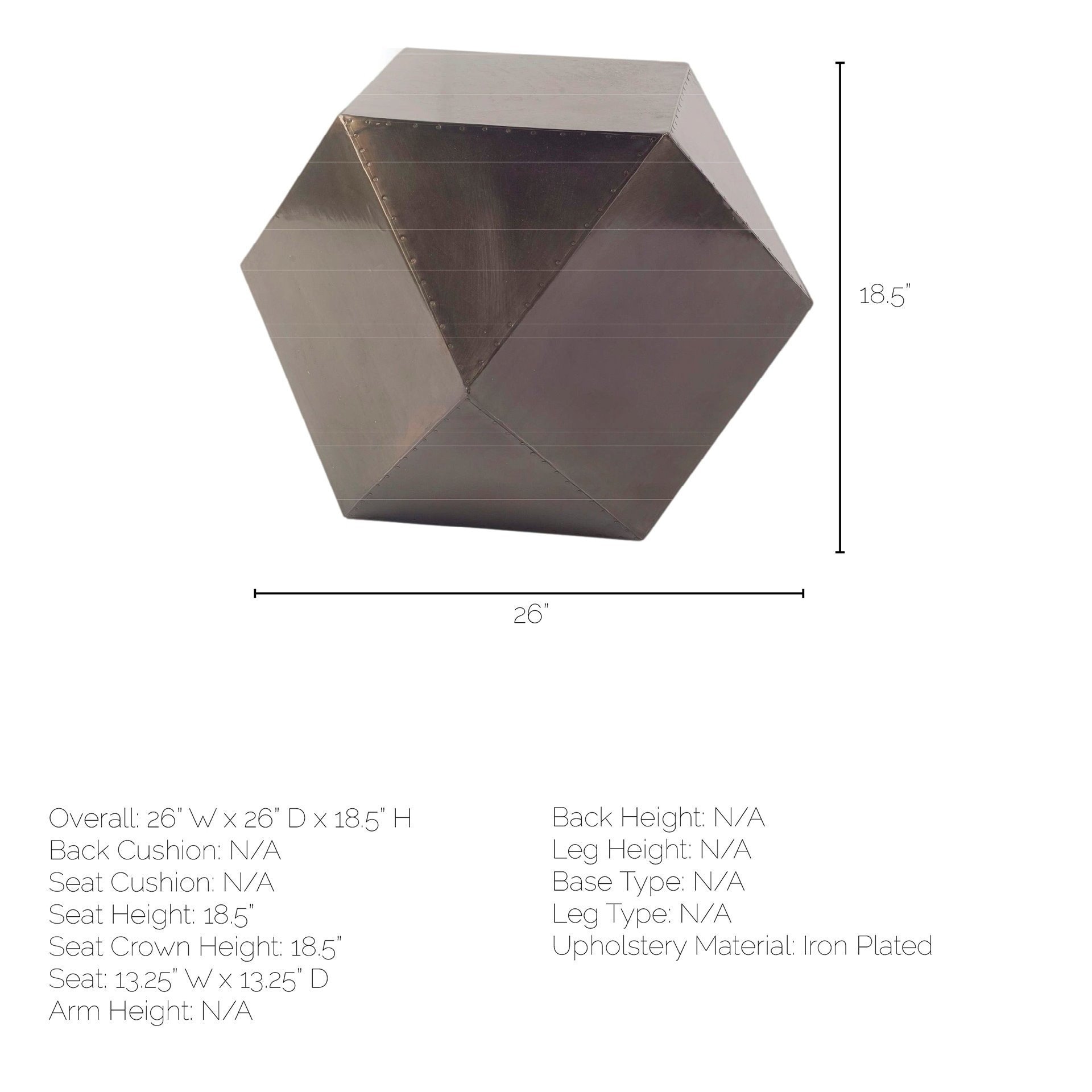 Exagoni Black Iron Plated Nail Head Detail Hexagonal End/Side Table