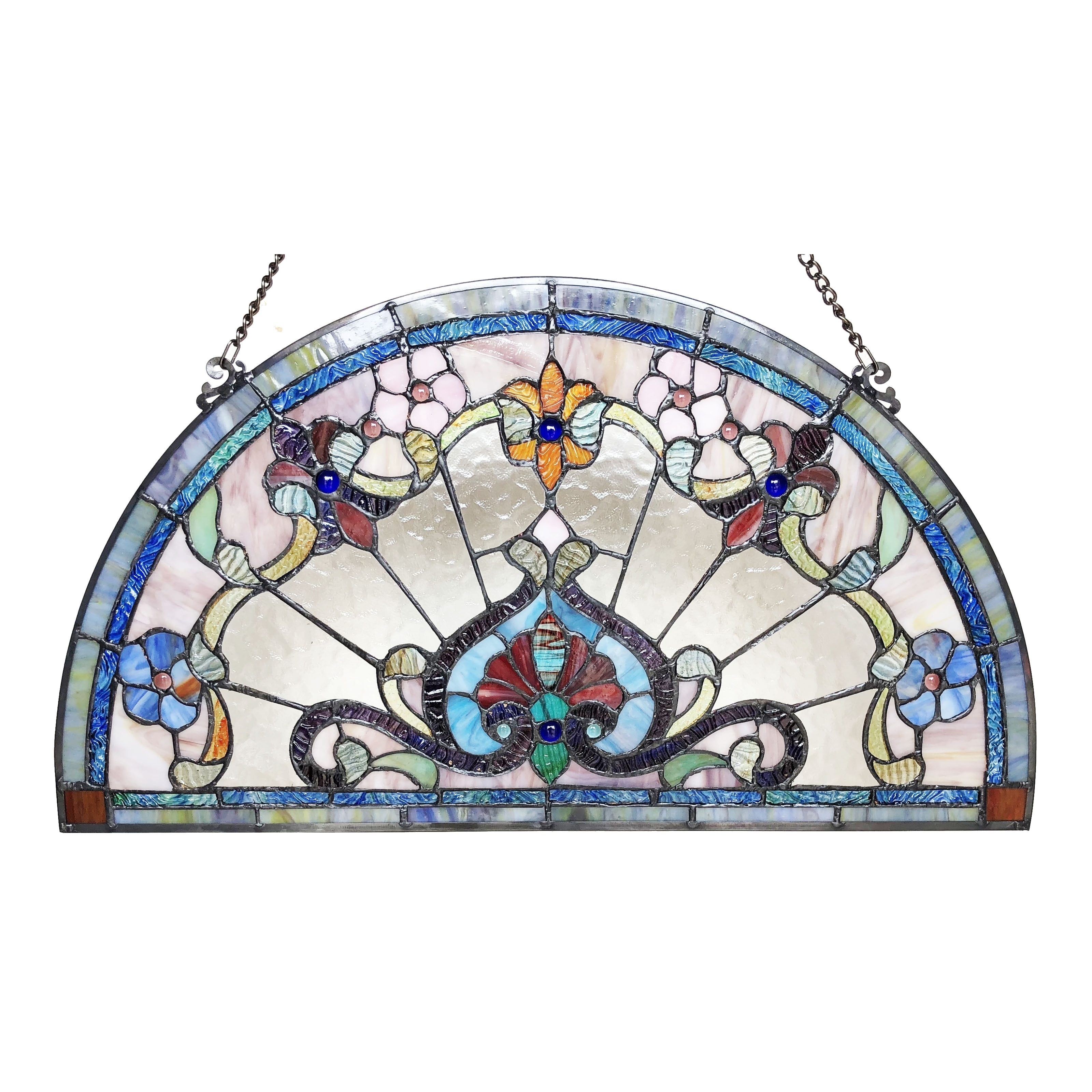 Chloe Tiffany Style Stained Glass Semi Circle Window Panel