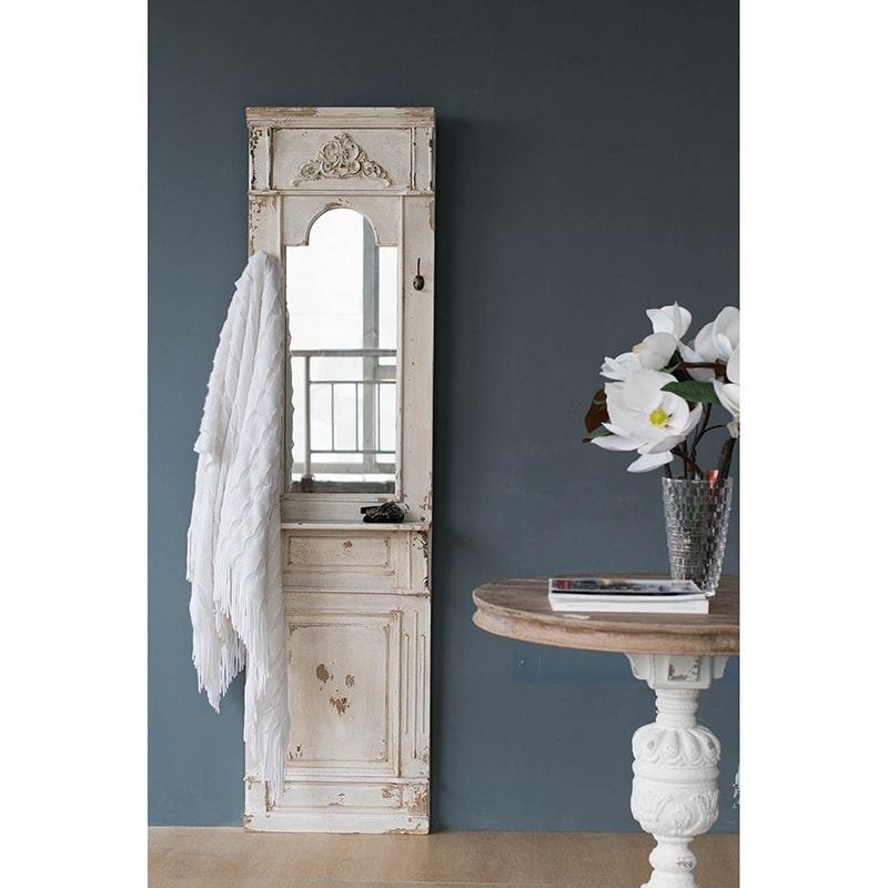 A&B Home Solid Classic Vintage Antique White Wall Mirror - Antique White