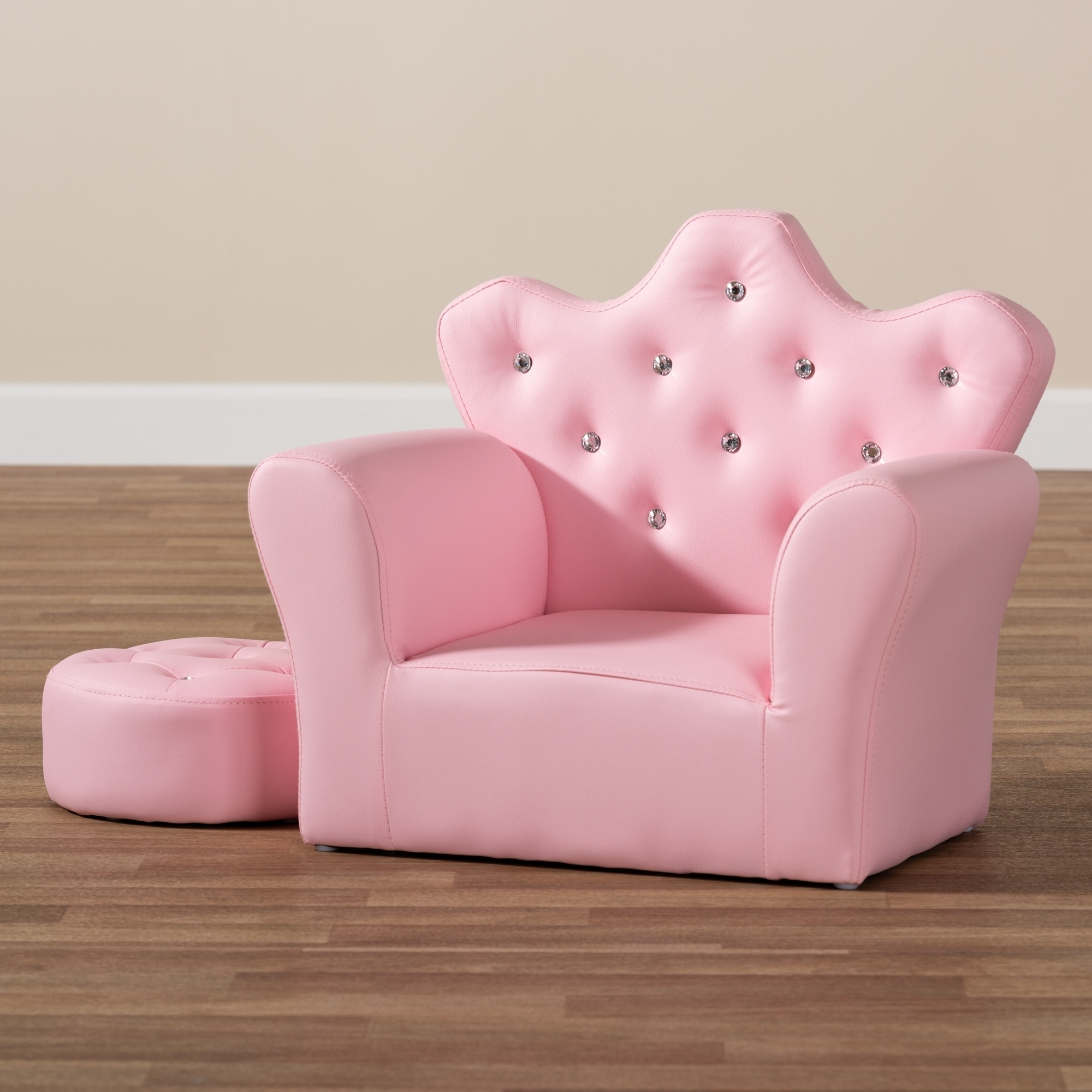 Contemporary Pink Faux Leather 2-Piece Armchair and Footrest Set