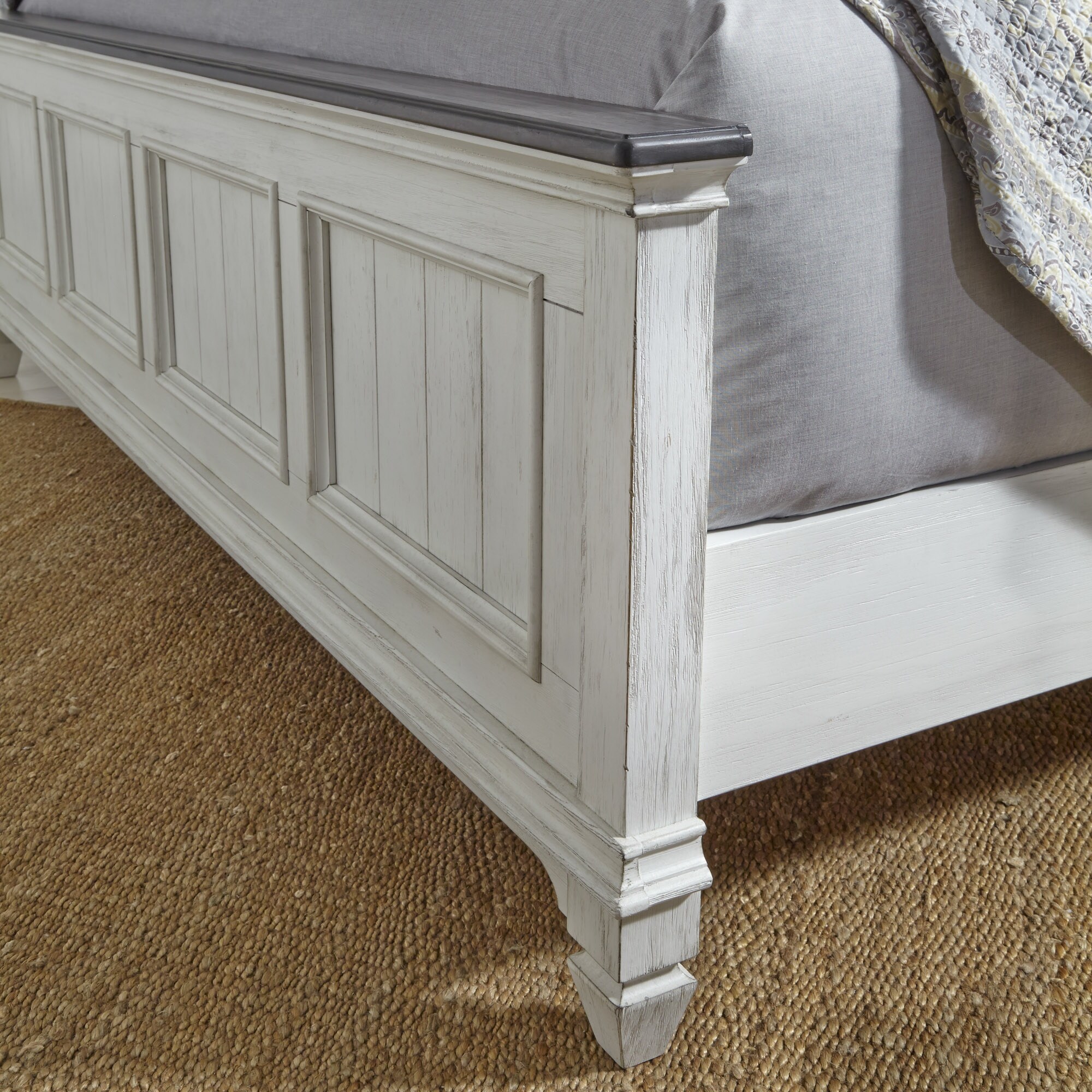 Copper Grove Allyson Park Wirebrushed White Charcoal Queen Panel Bed