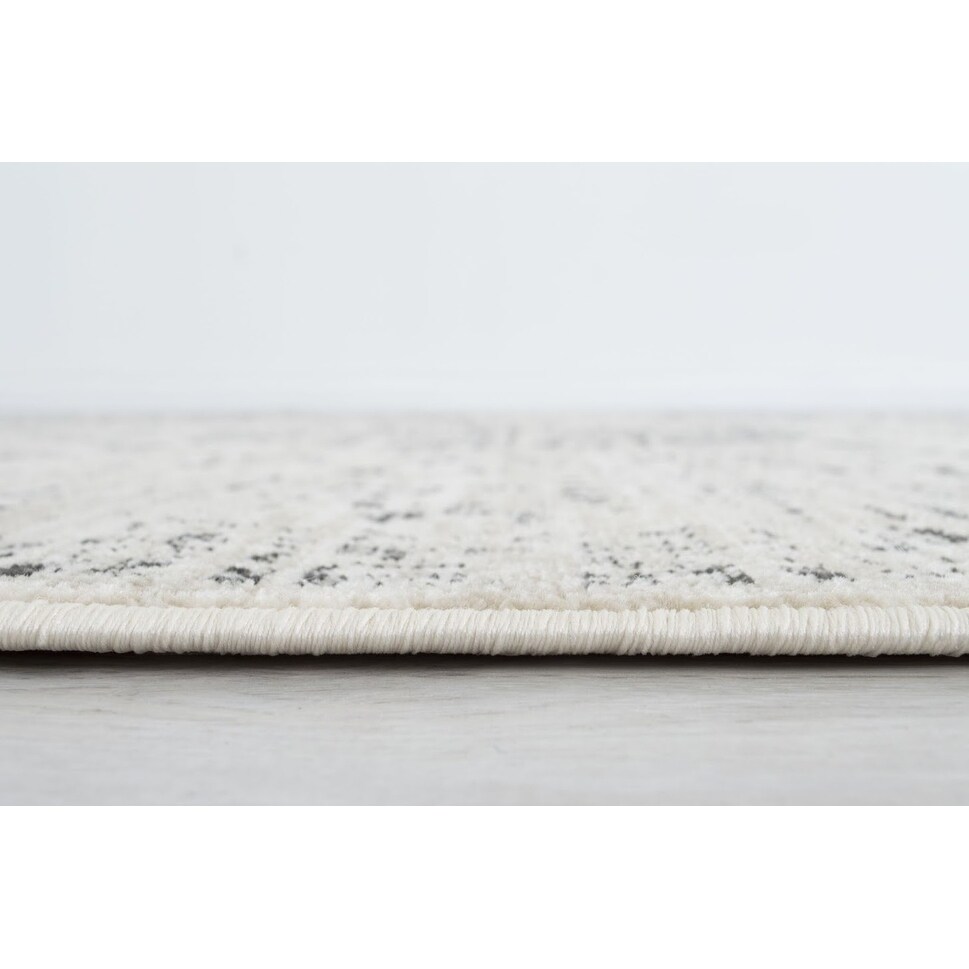 Allstar Rugs Distressed Beige and Cream Rectangular Accent Area Rug with Black Persian Design - 4' 11"x7' 0"