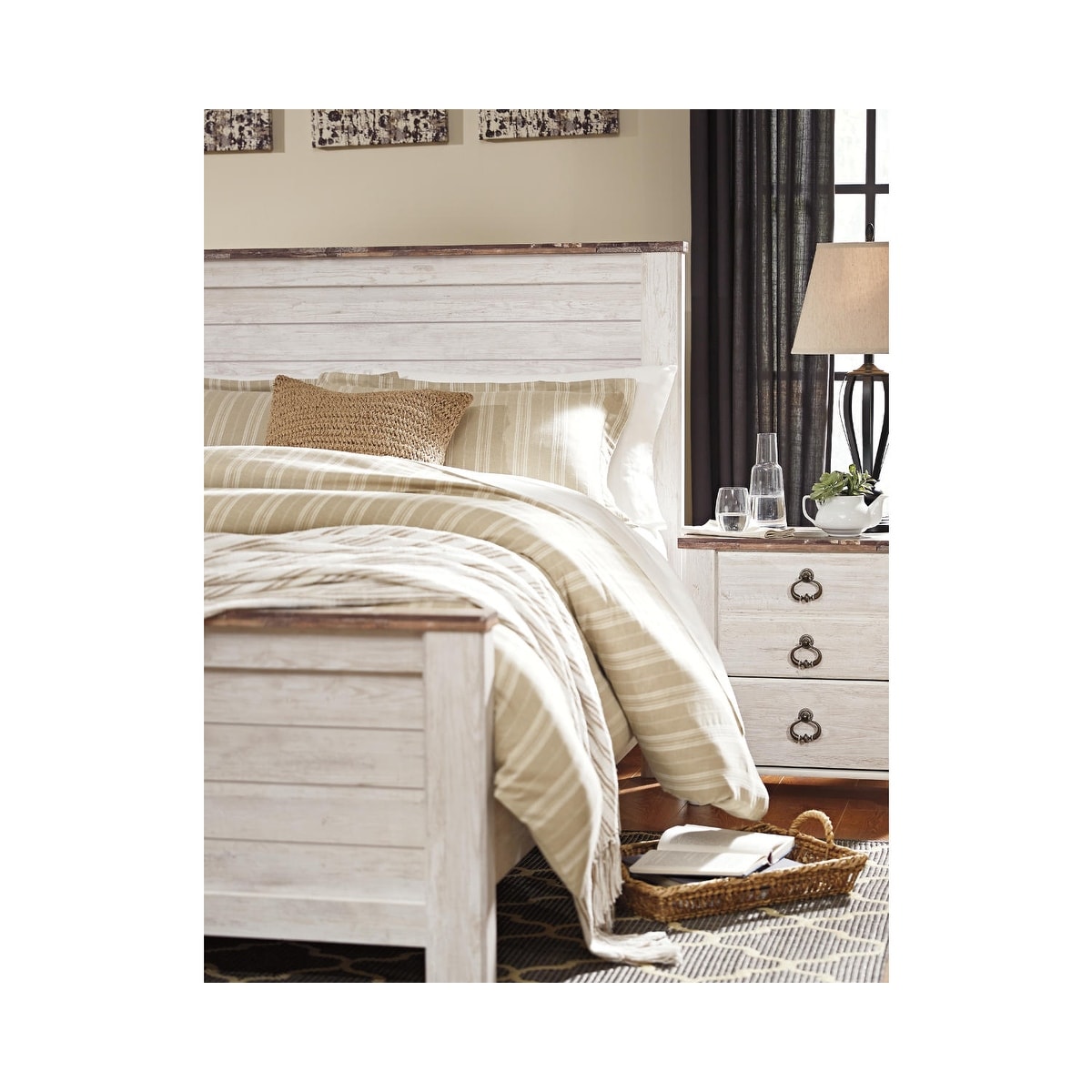 Willowton Queen/Full Panel Headboard - White Wash (Headboard Only)