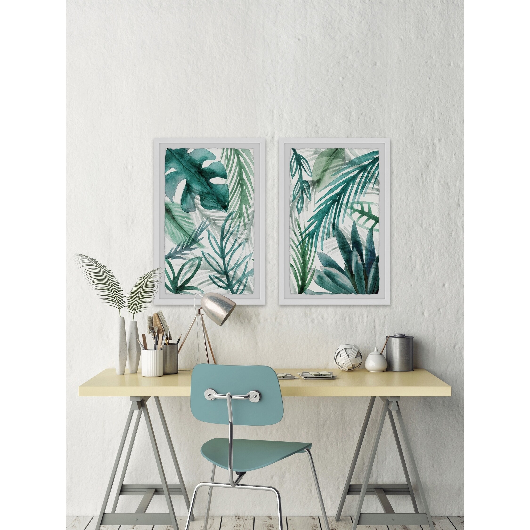 Marmont Hill - Handmade Green Palms Diptych - Multi-color
