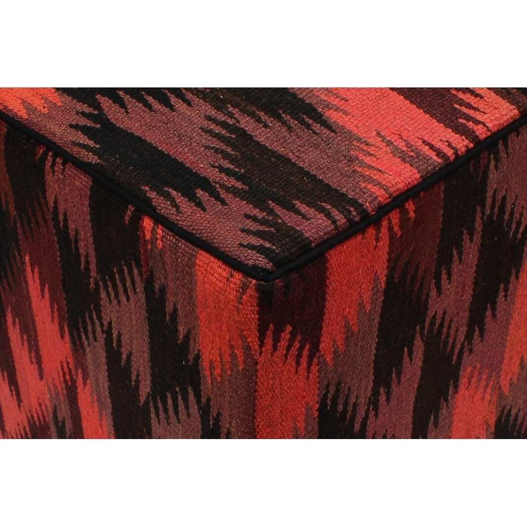 Hills Pink/Black Handmade Kilim Upholstered Ottoman 16"x16"x20"