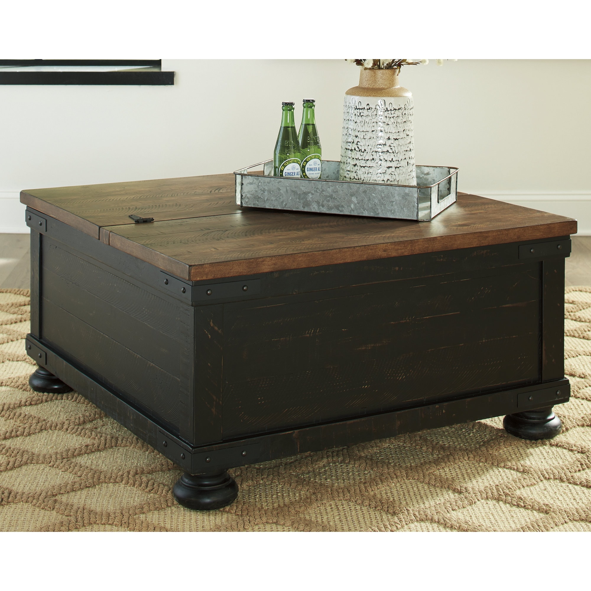 Valebeck Black/Brown Casual Square Lift Top Cocktail Table