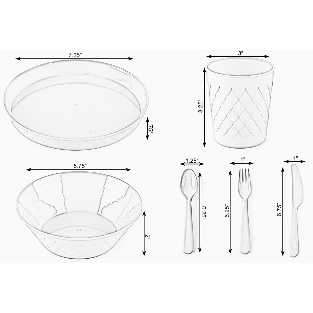 24 Kids Dinnerware Set Plastic 4 Plates Bowls Cups Forks Knives Spoons
