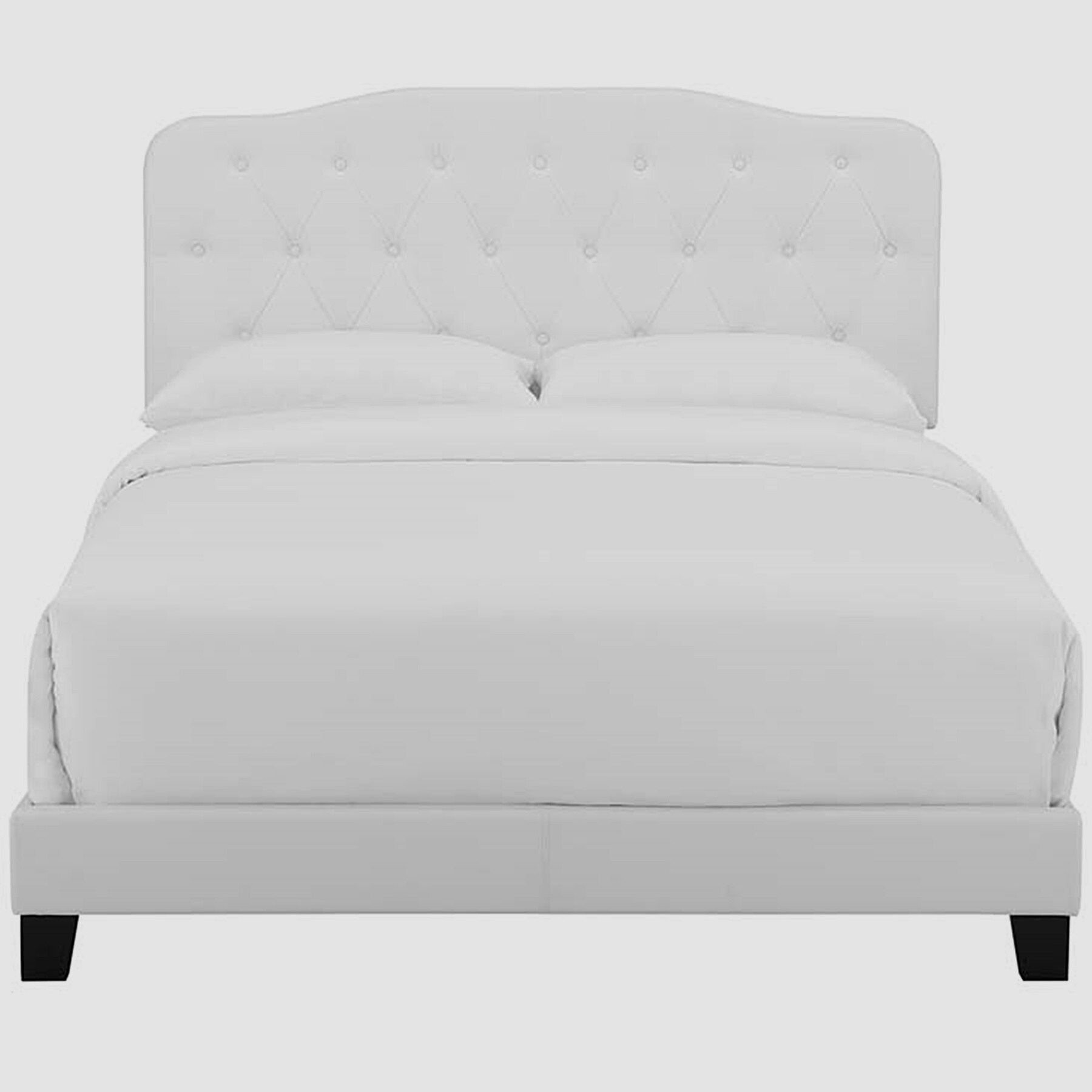 Dayton Full Size White Leather Platform Bed with Button Tufted Headboard