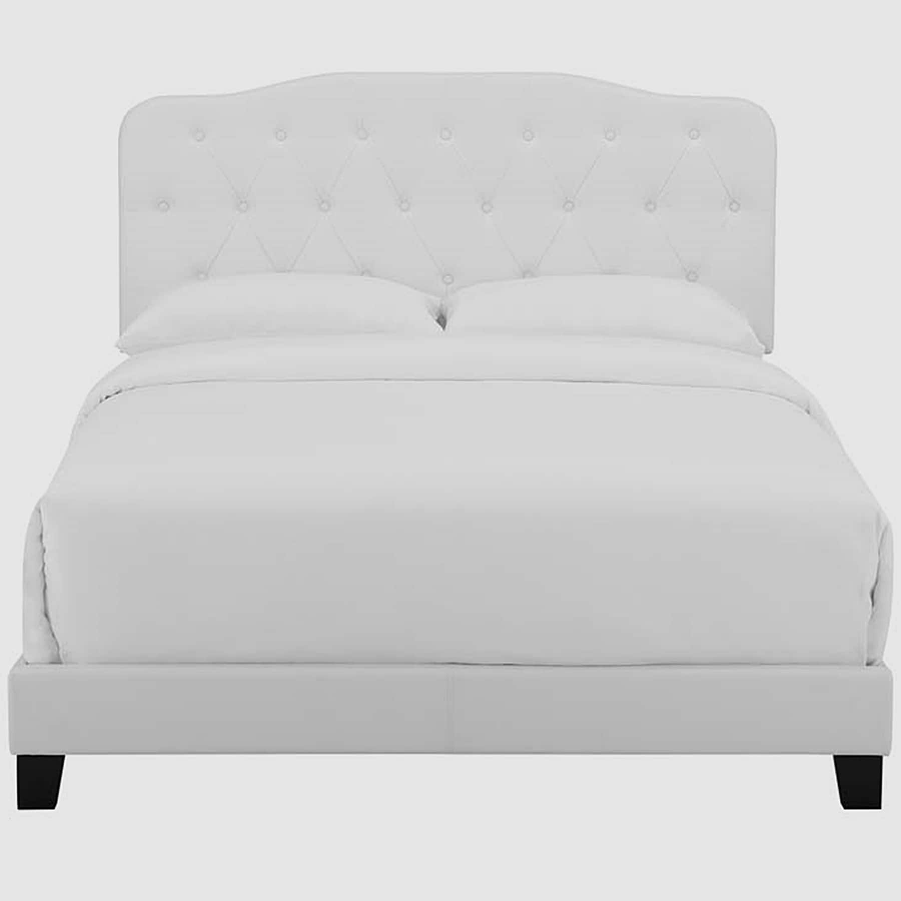 Dayton Twin Size White Leather Platform Bed with Button Tufted Headboard