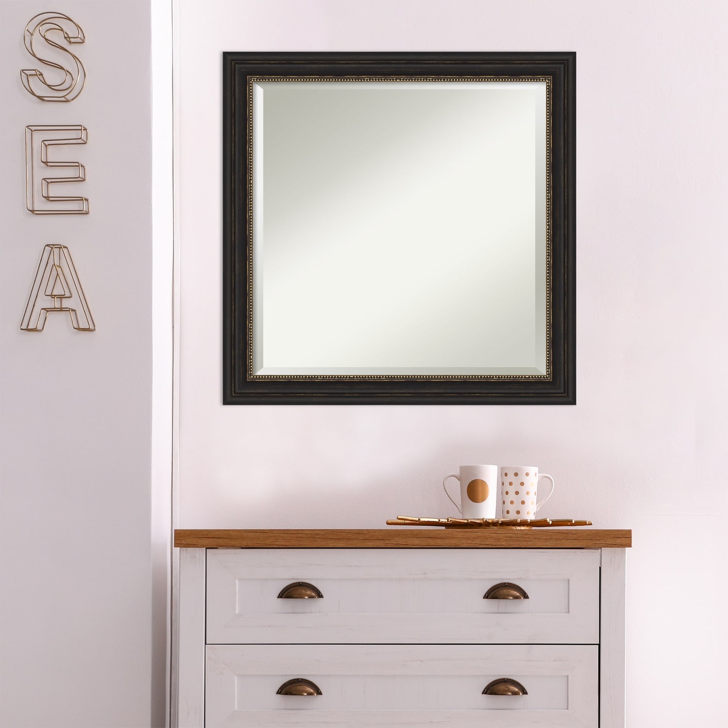 Beveled Bathroom Wall Mirror - Accent Bronze Narrow Frame