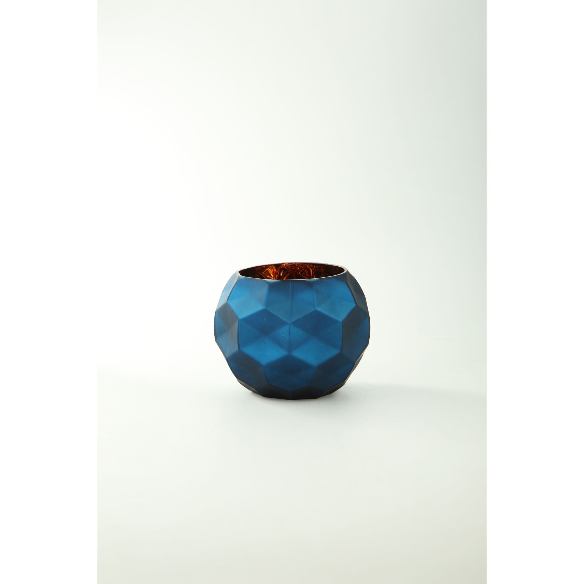 7" Blue Geometric Faceted Decorative Glass Ball Vase