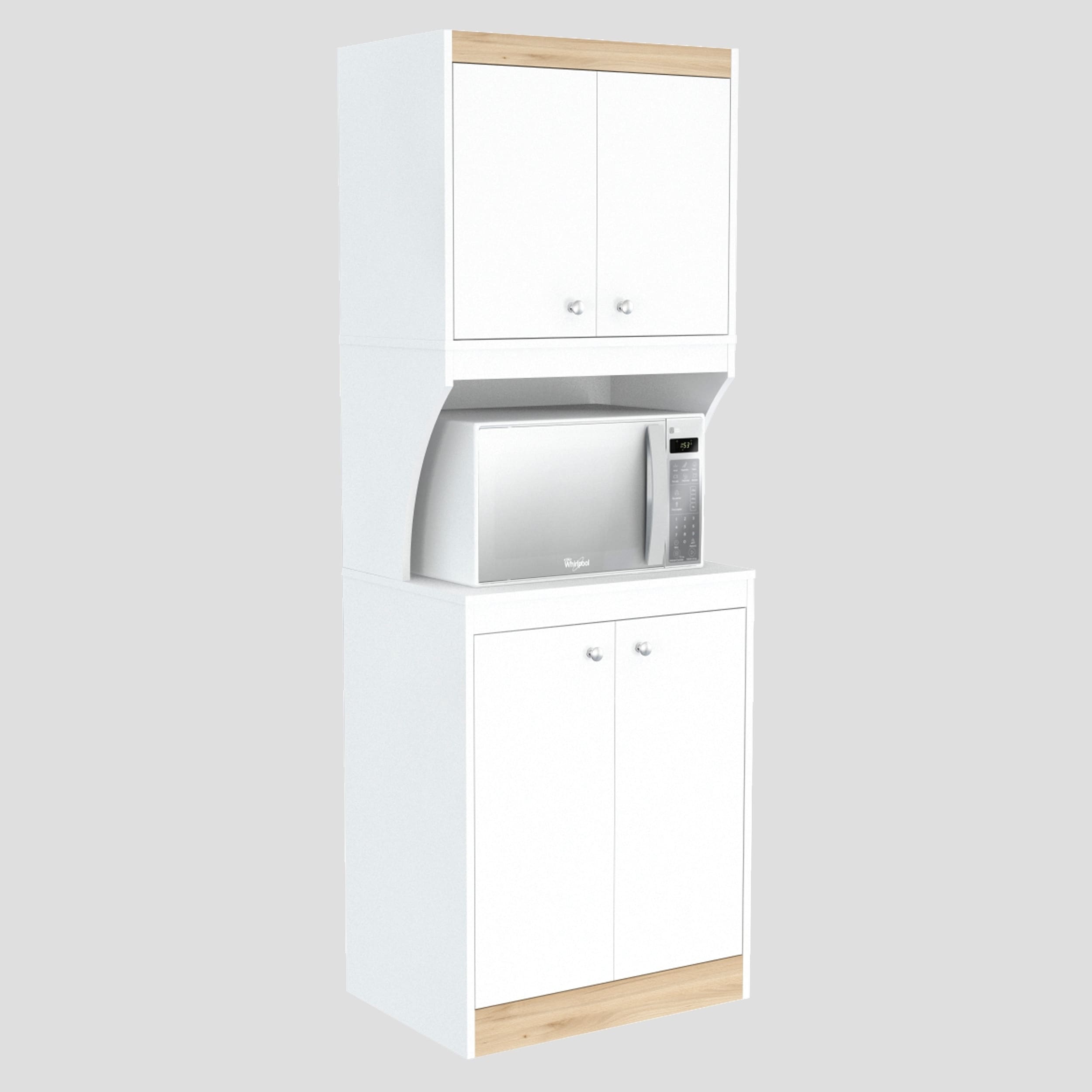Inval GALLEY White and Oak 4-Door Pantry with Microwave Storage