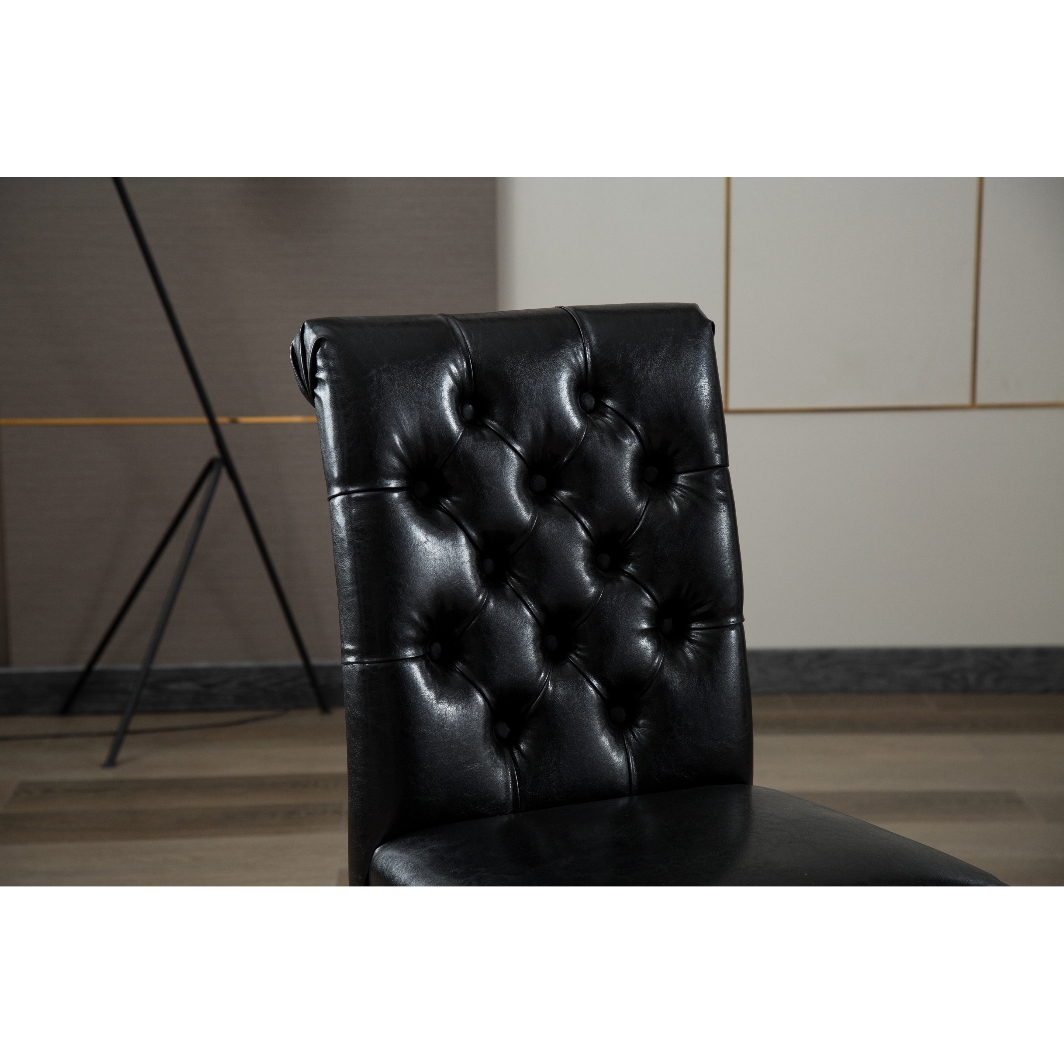 Copper Grove Bruzual Black Tufted Faux Leather Armless Wood Accent Chairs (Set of 2)