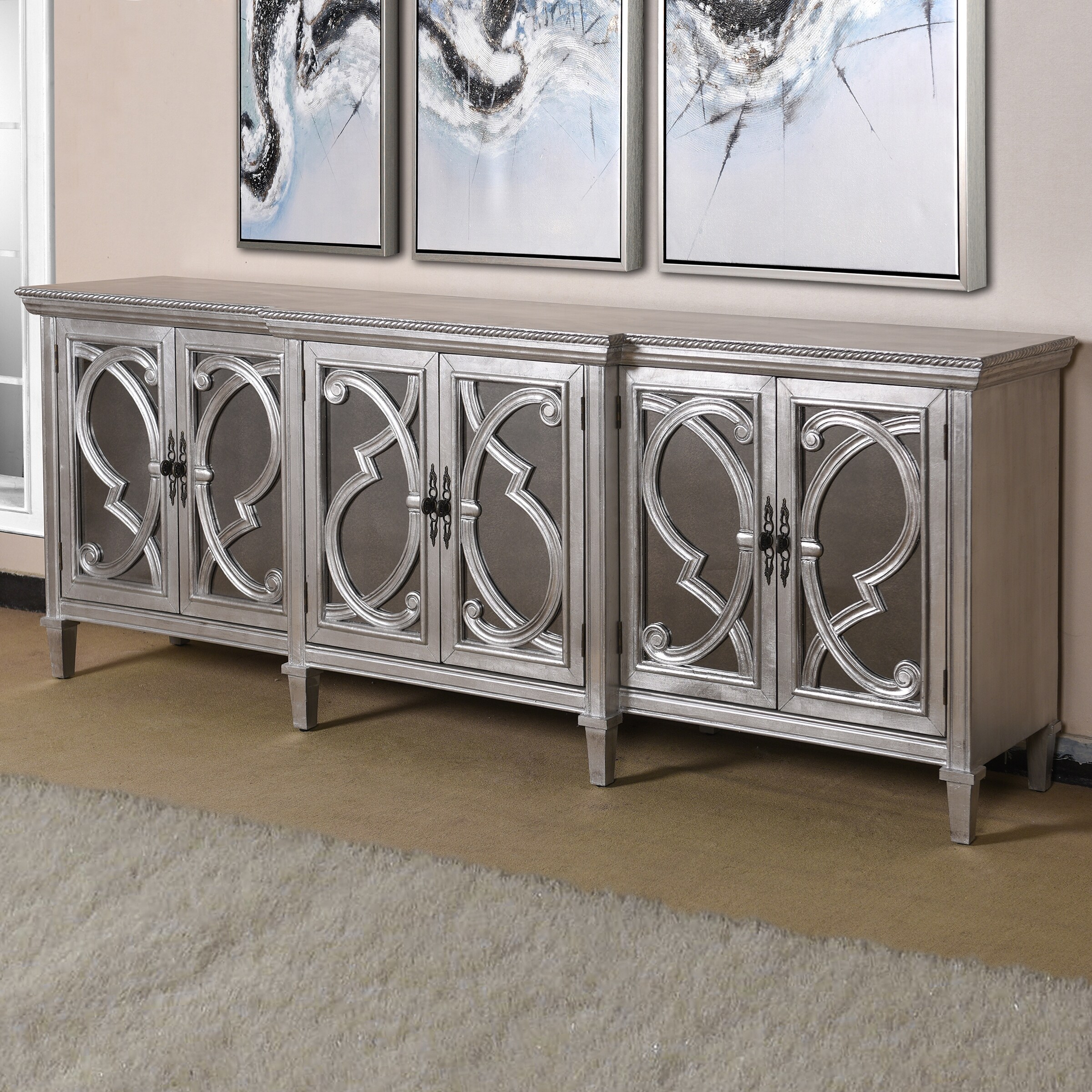 StyleCraft Amalfi 6 Door Silver Mirrored Front Cabinet